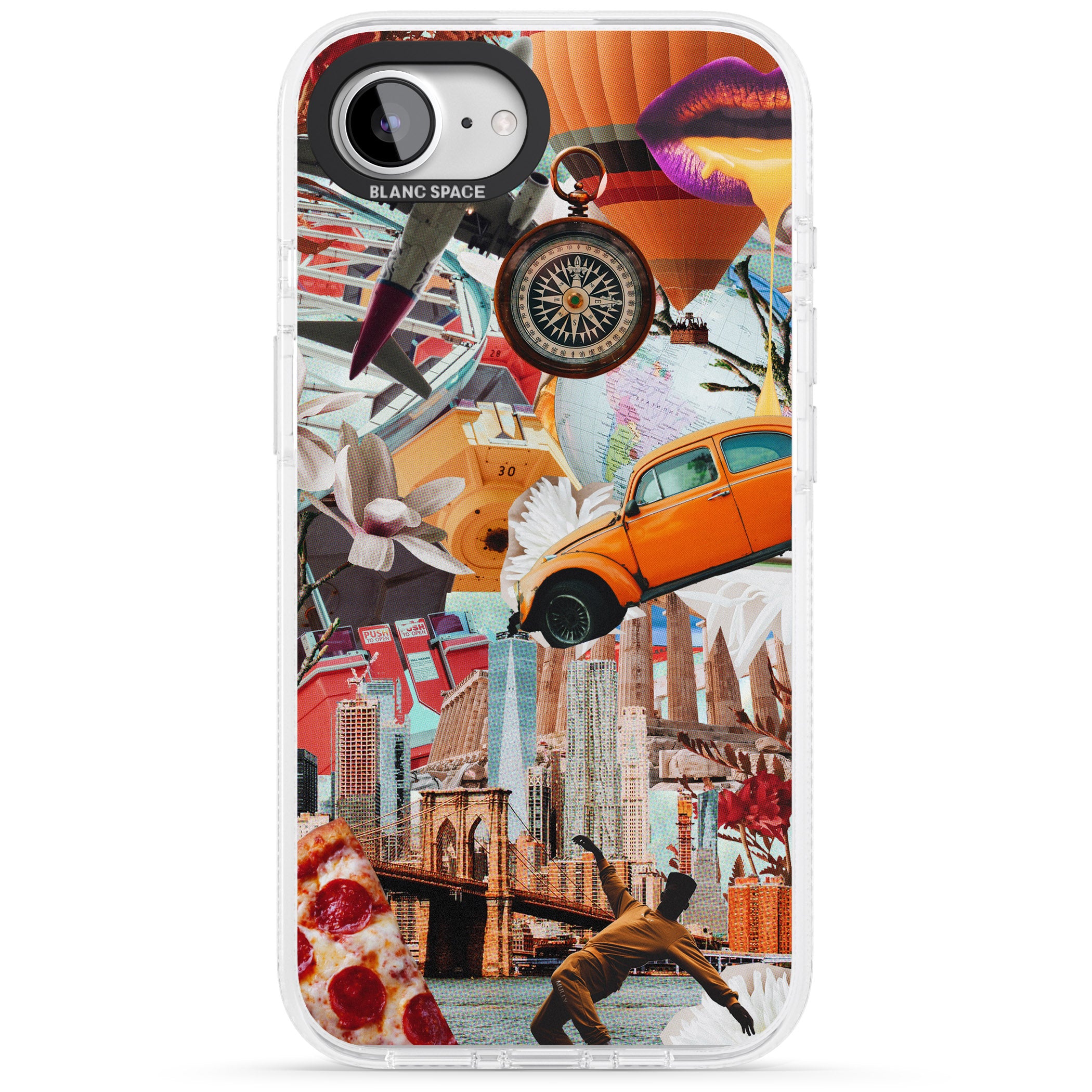 Vintage Collage: New York Mix iPhone 16e Clear Case Impact Air - Blanc Space
