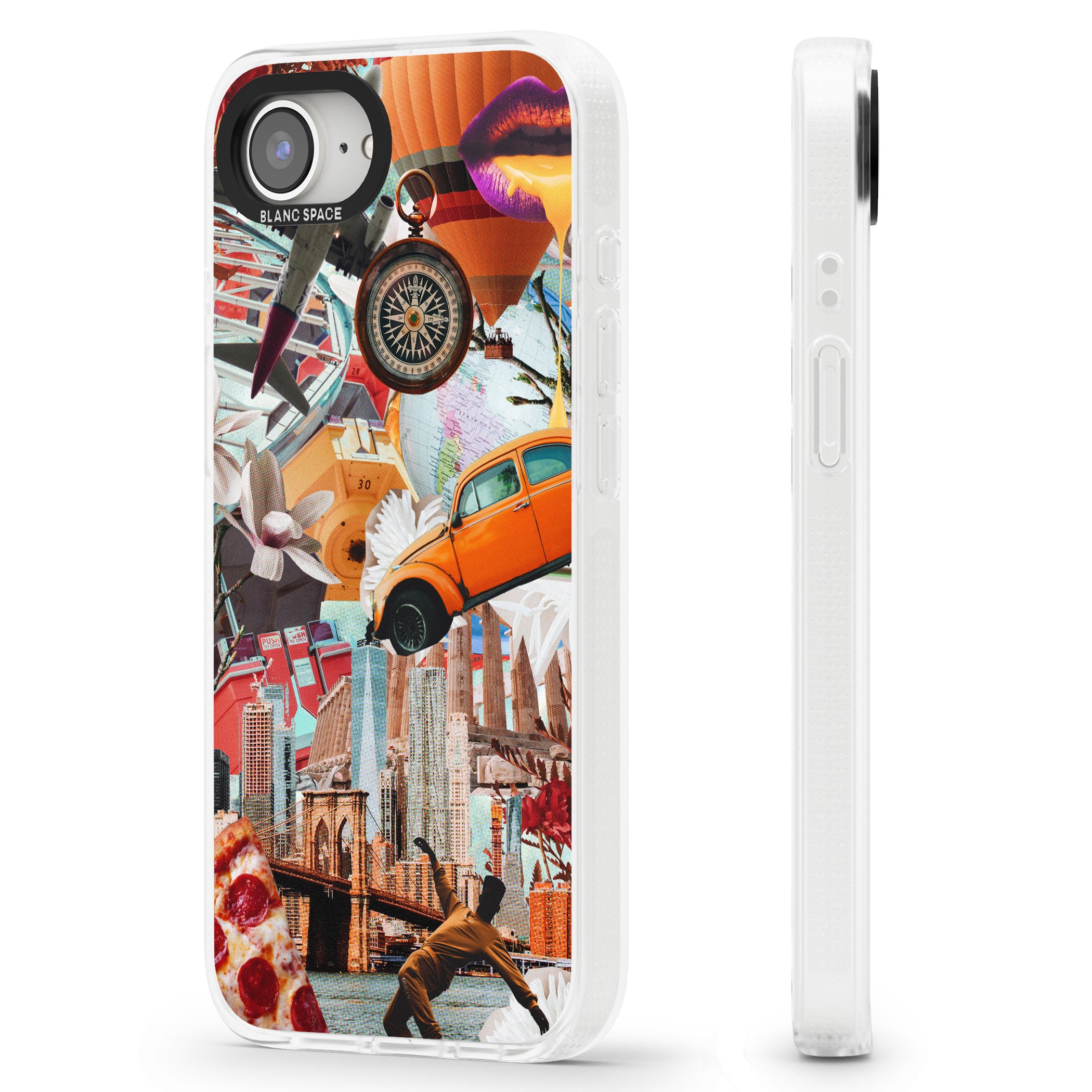 Vintage Collage: New York Mix iPhone 16e Clear Case Impact Air - Blanc Space