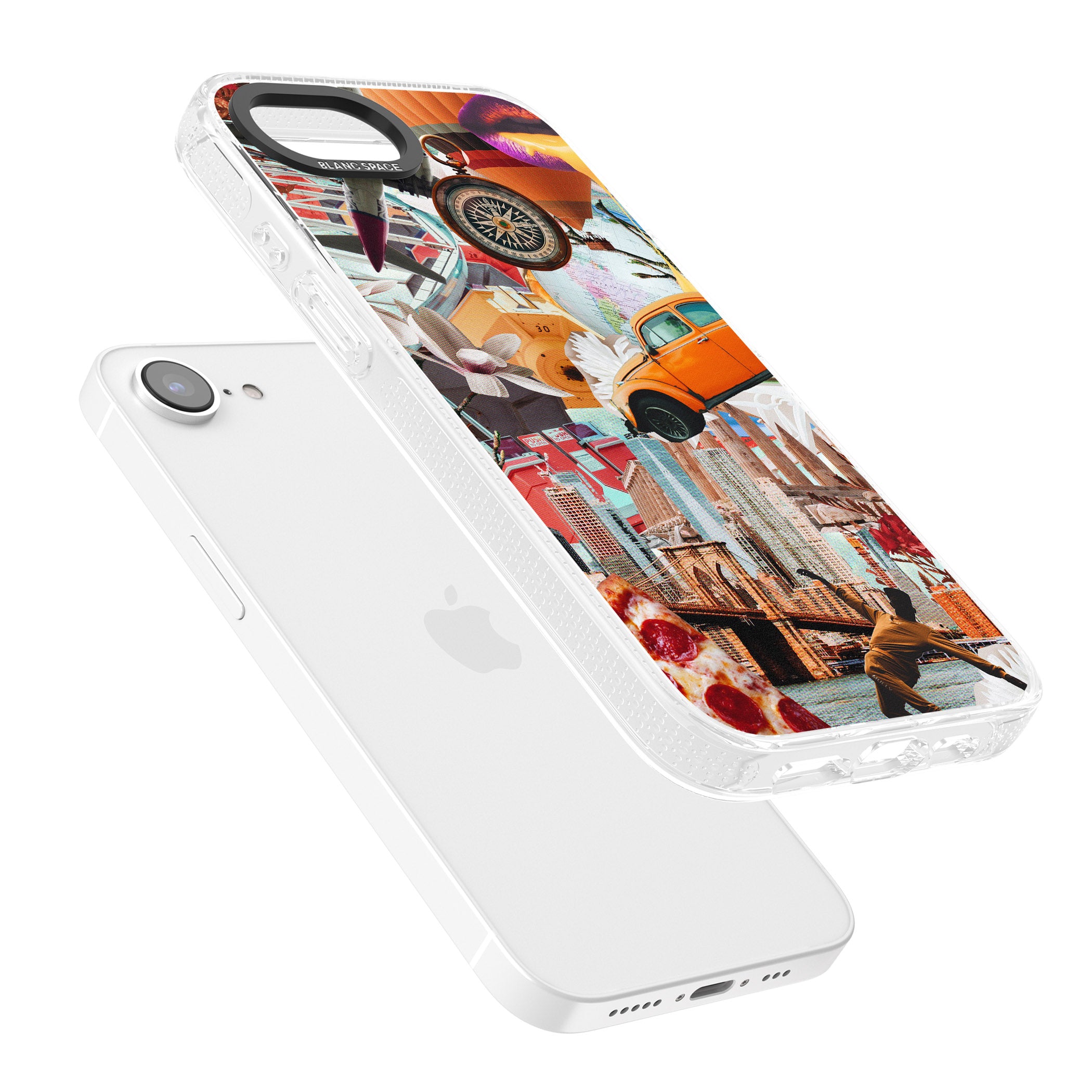 Vintage Collage: New York Mix iPhone 16e Clear Case Impact Air - Blanc Space