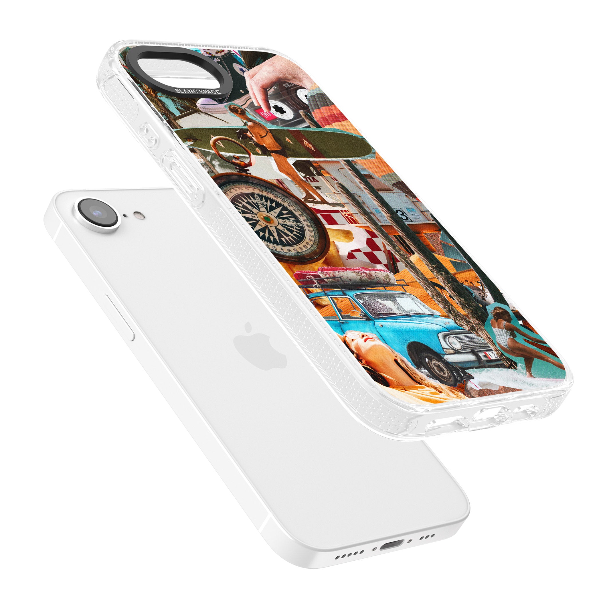 Vintage Collage: Road Trip iPhone 16e Clear Case Impact Air - Blanc Space
