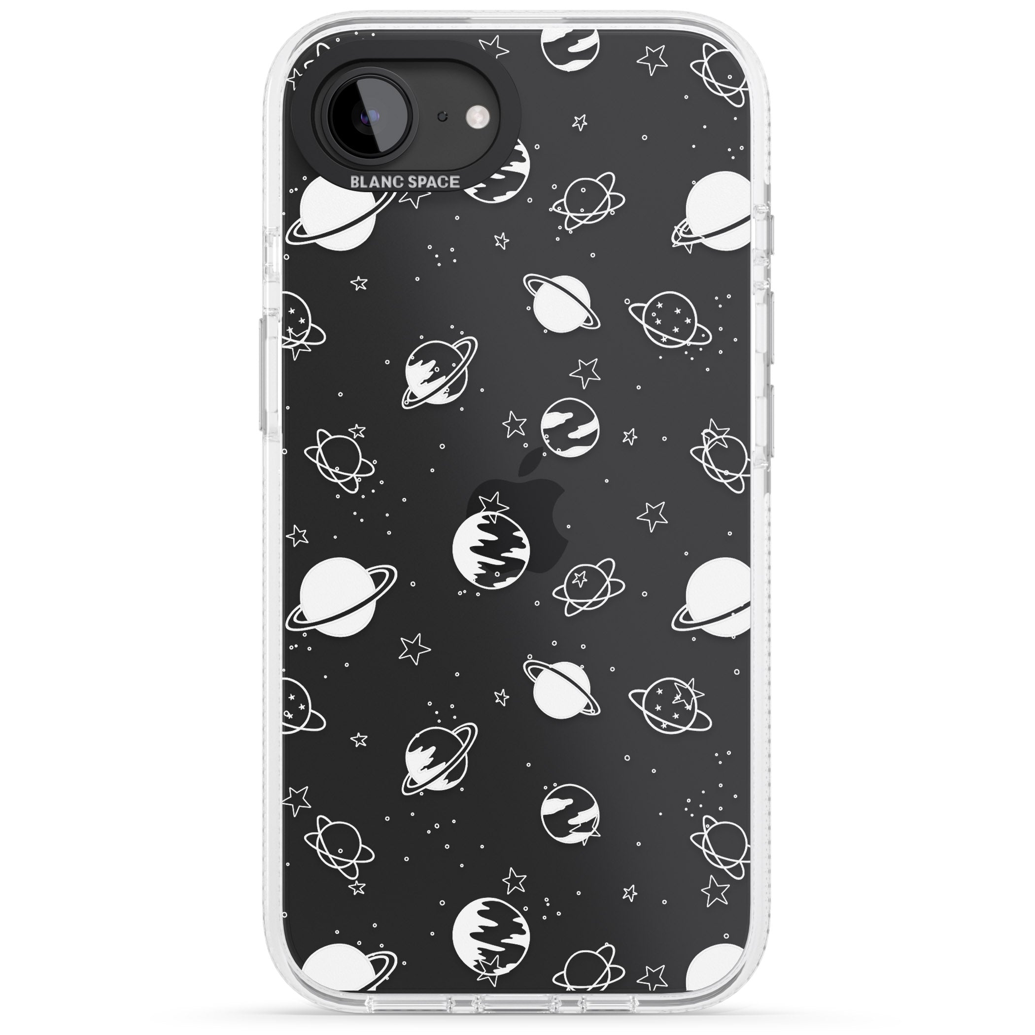 White Planets on Clear iPhone 16e Clear Case Impact Air - Blanc Space