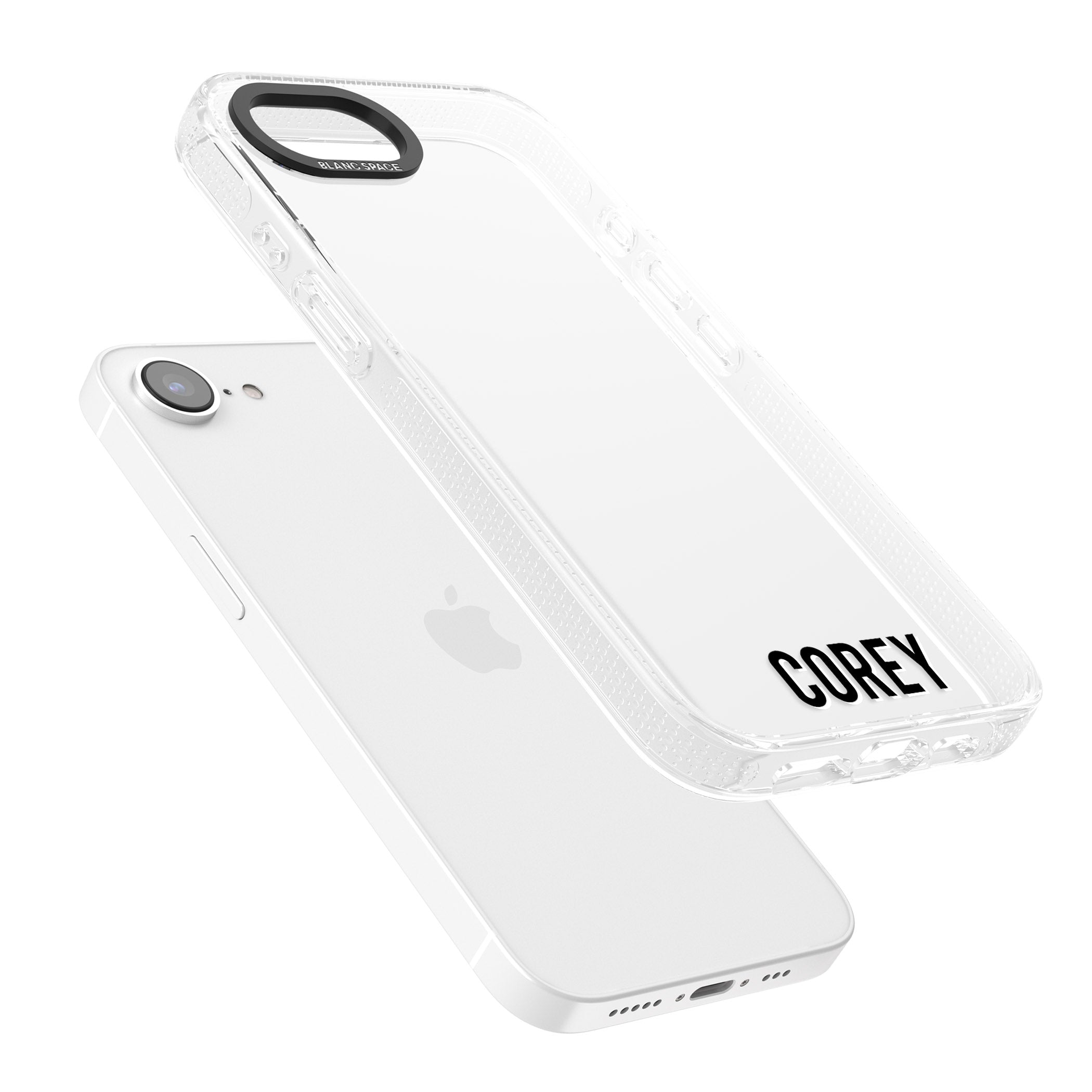 Personalised Clear Text 2A iPhone 16e Clear Case Impact Air - Blanc Space
