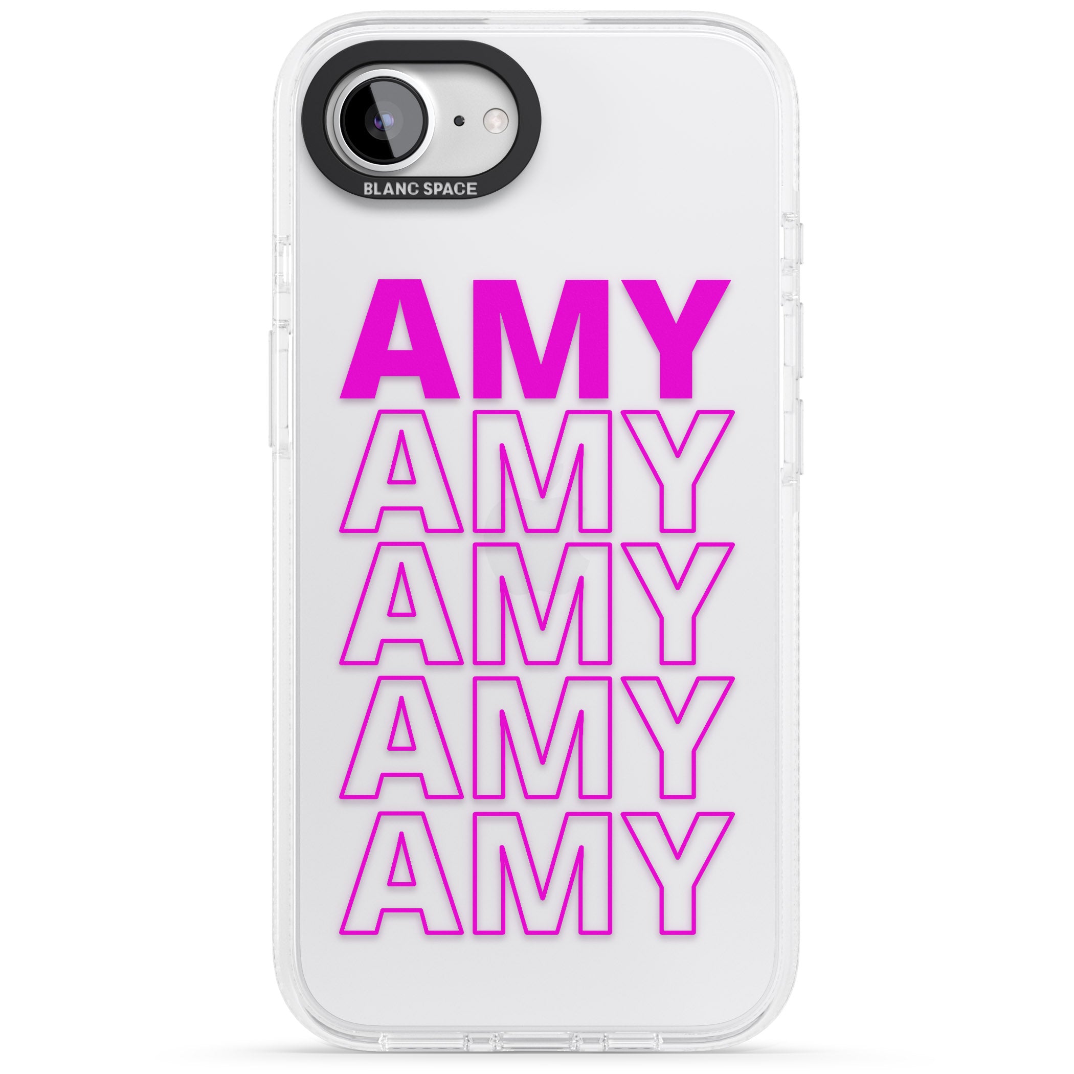 Personalised Clear Text 5D iPhone 16e Clear Case Impact Air - Blanc Space