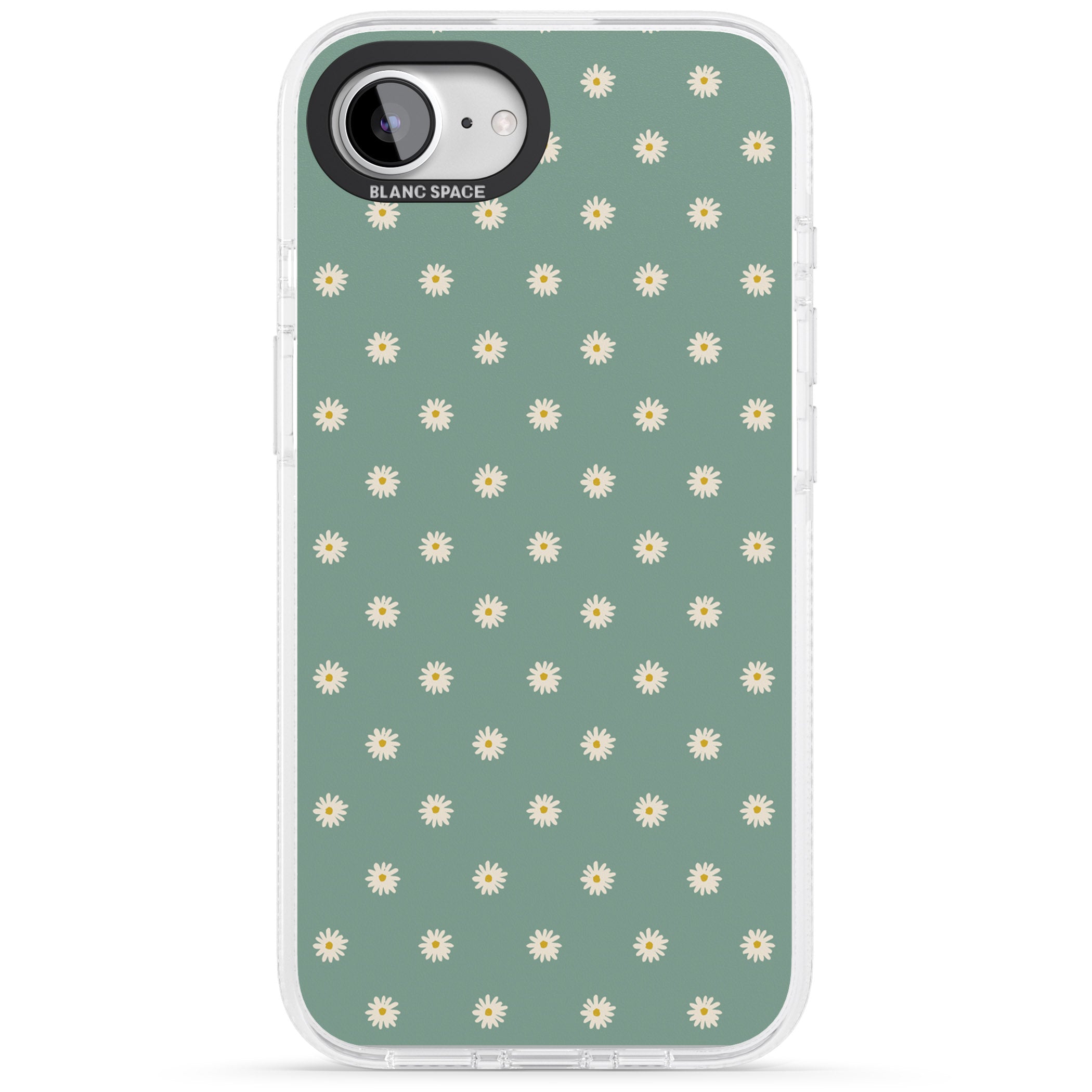 Daisy Pattern Teal Cute Floral iPhone 16e Clear Case Impact Air - Blanc Space