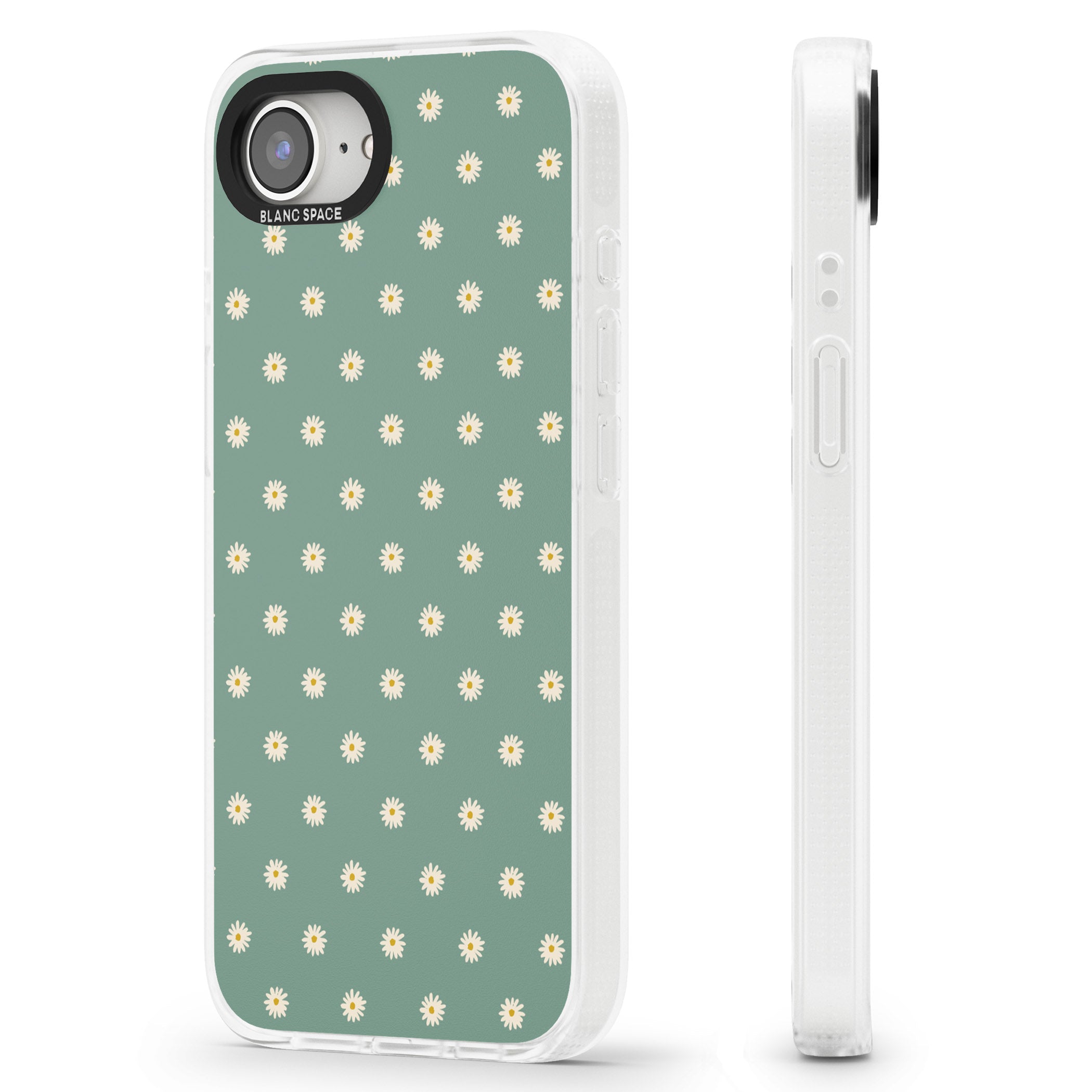 Daisy Pattern Teal Cute Floral iPhone 16e Clear Case Impact Air - Blanc Space