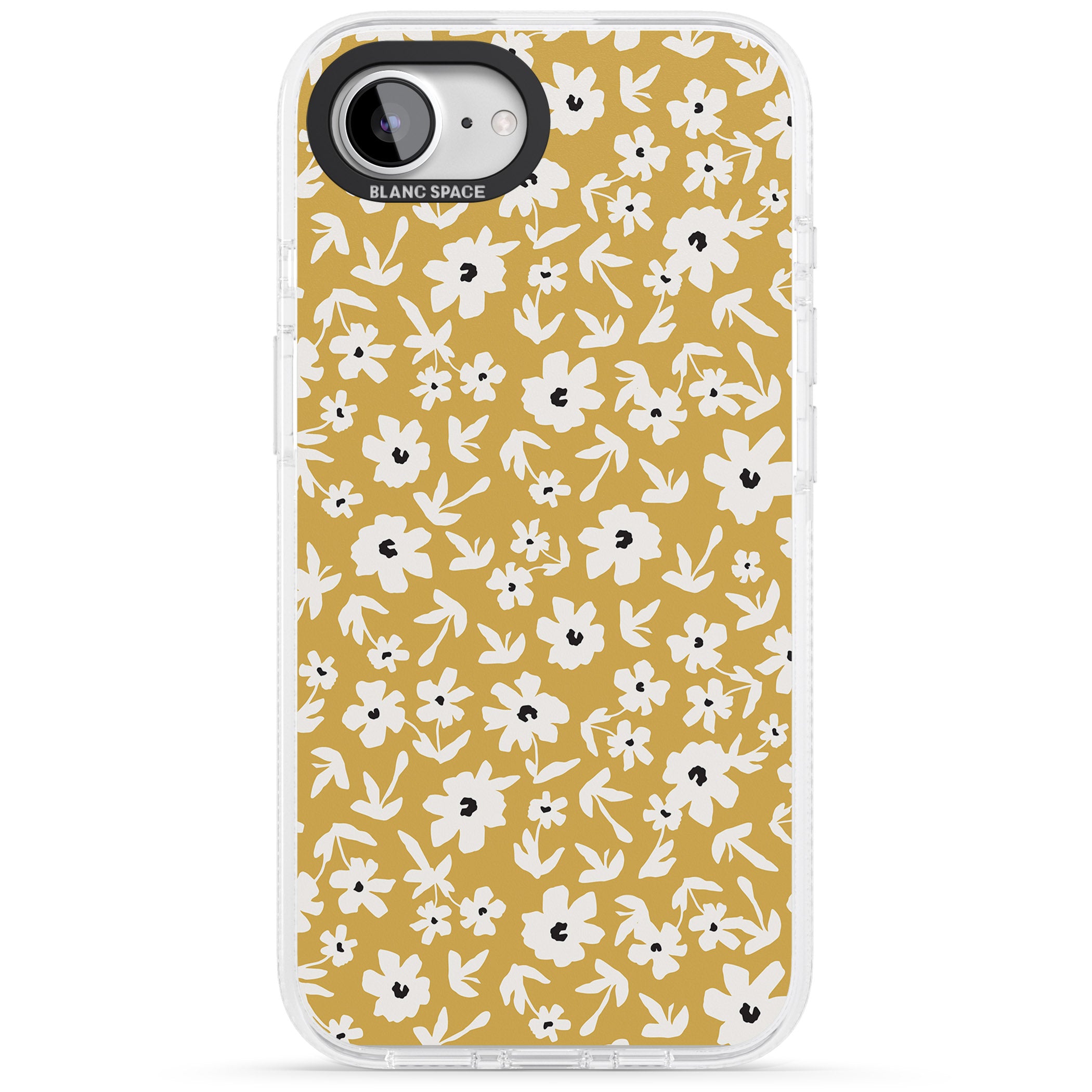 Floral Print on Mustard Cute Floral iPhone 16e Clear Case Impact Air - Blanc Space