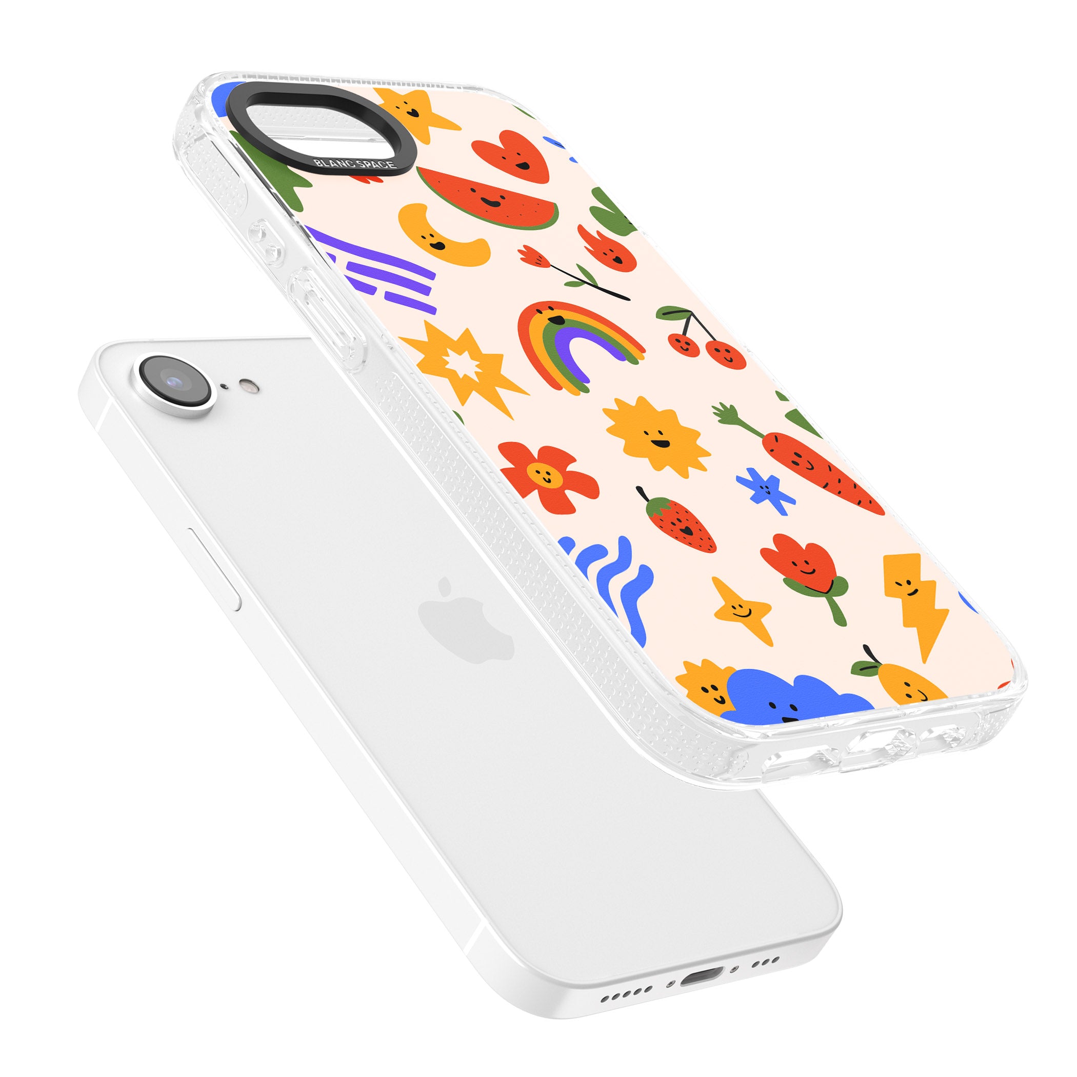 Mixed Large Kawaii Icons - Solid iPhone 16e Clear Case Impact Air - Blanc Space