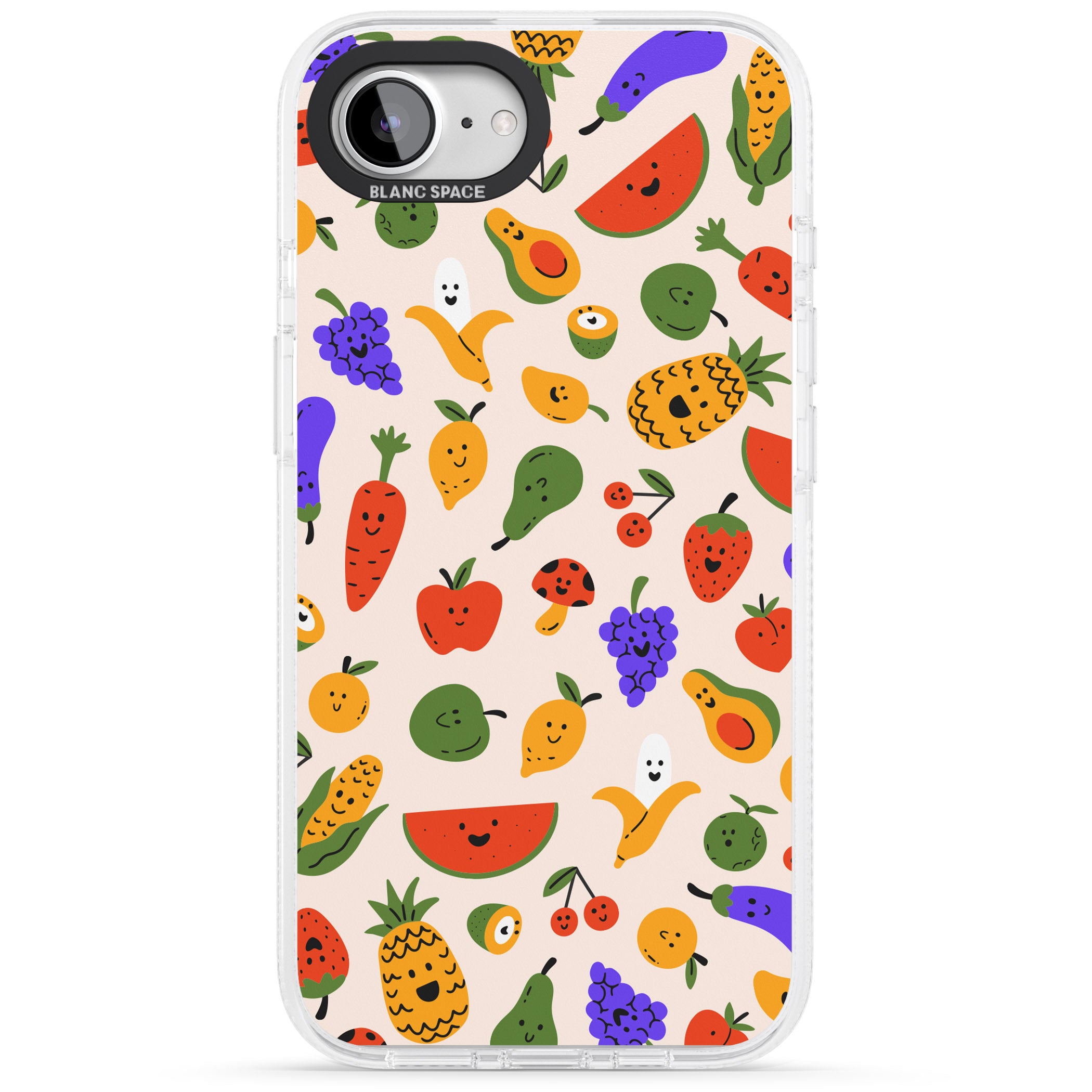 Mixed Kawaii Food Icons - Solid iPhone 16e Clear Case Impact Air - Blanc Space