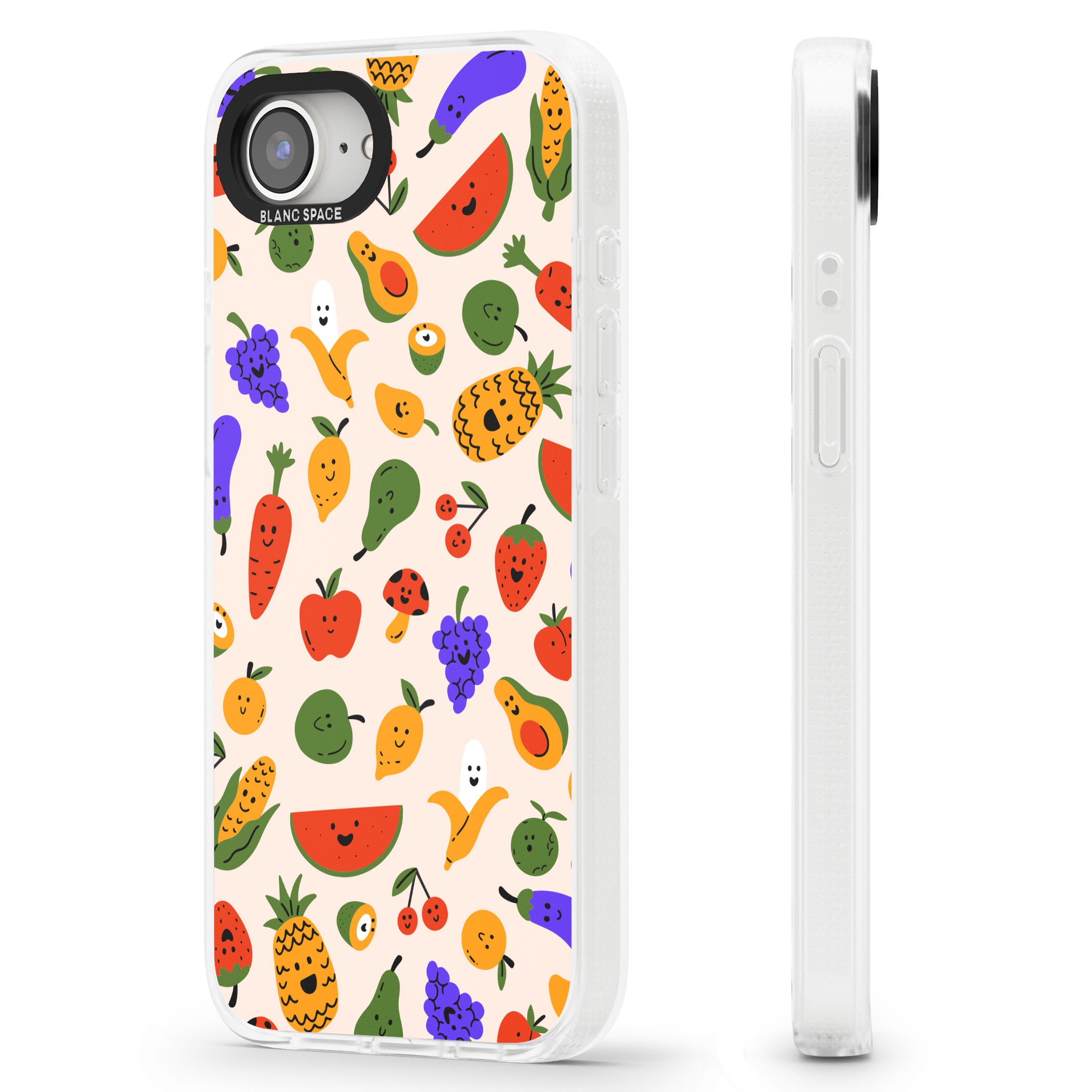 Mixed Kawaii Food Icons - Solid iPhone 16e Clear Case Impact Air - Blanc Space