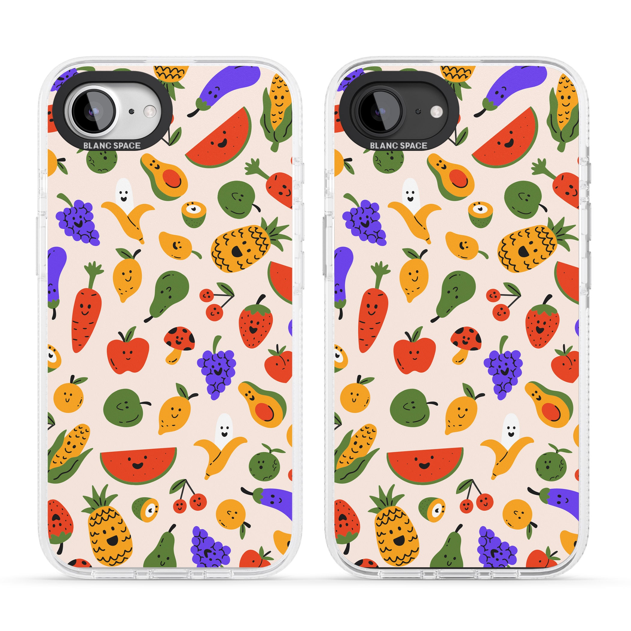 Mixed Kawaii Food Icons - Solid iPhone 16e Clear Case Impact Air - Blanc Space