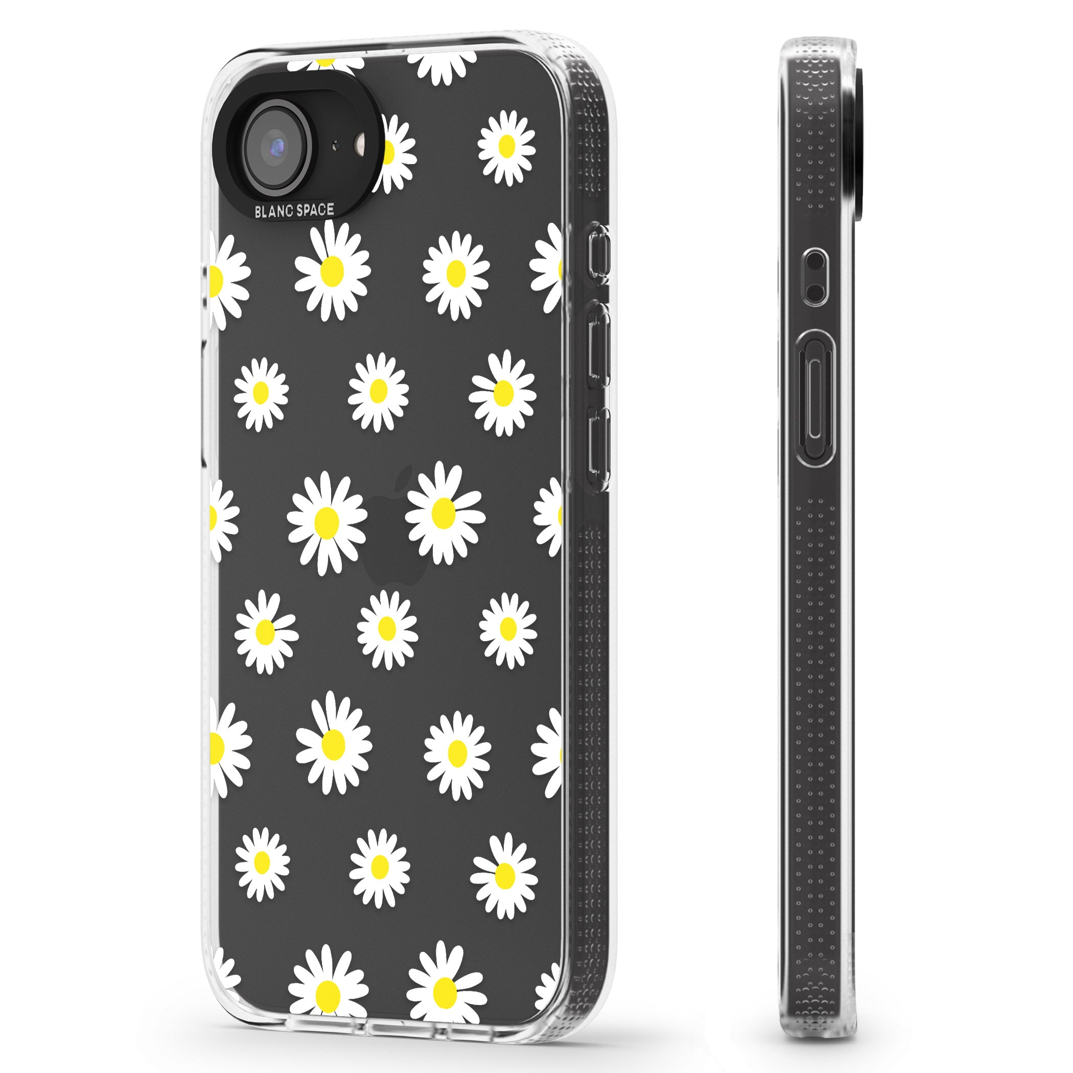 White Daisy Pattern (Clear) iPhone 16e Clear Case Impact Air - Blanc Space