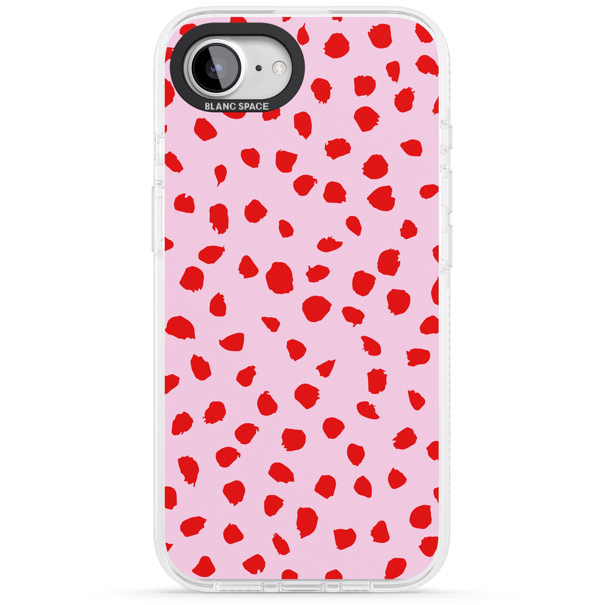 Red on Pink Dalmatian Polka Dot Spots iPhone 16e Clear Case Impact Air - Blanc Space
