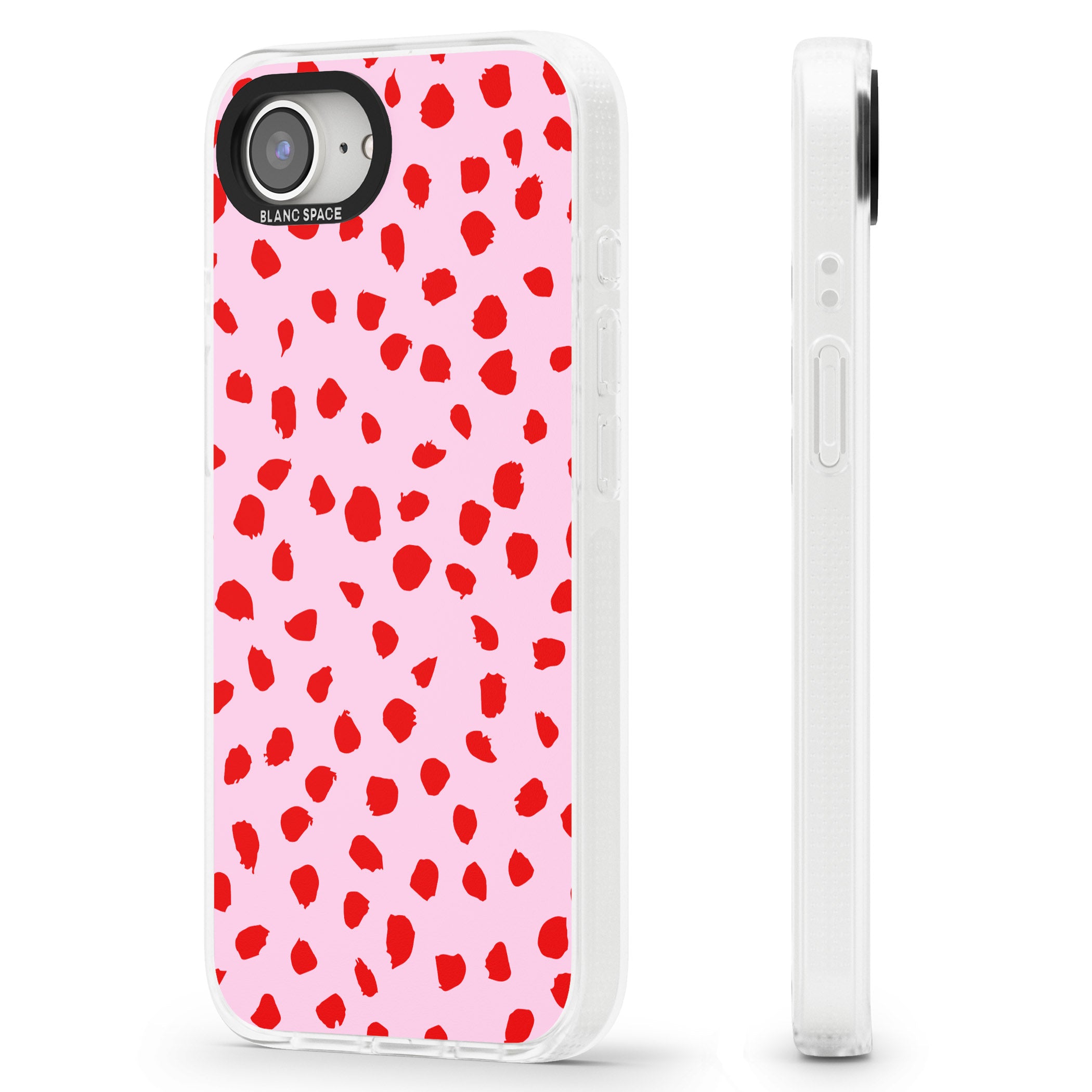 Red on Pink Dalmatian Polka Dot Spots iPhone 16e Clear Case Impact Air - Blanc Space
