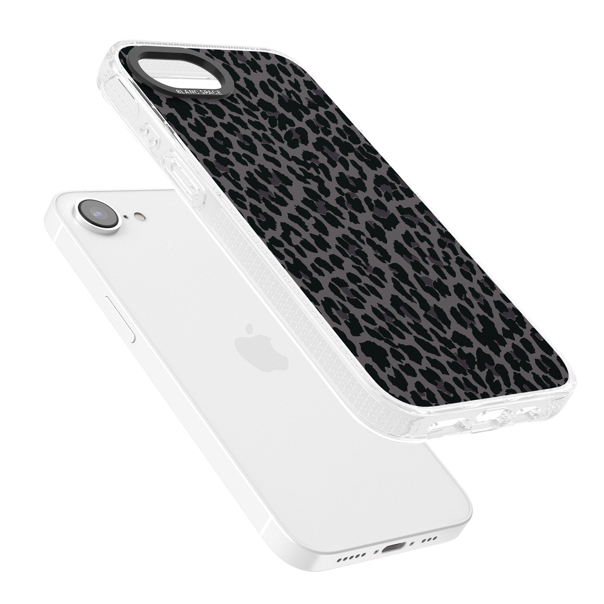 Dark Animal Print Pattern Small Leopard iPhone 16e Clear Case Impact Air - Blanc Space