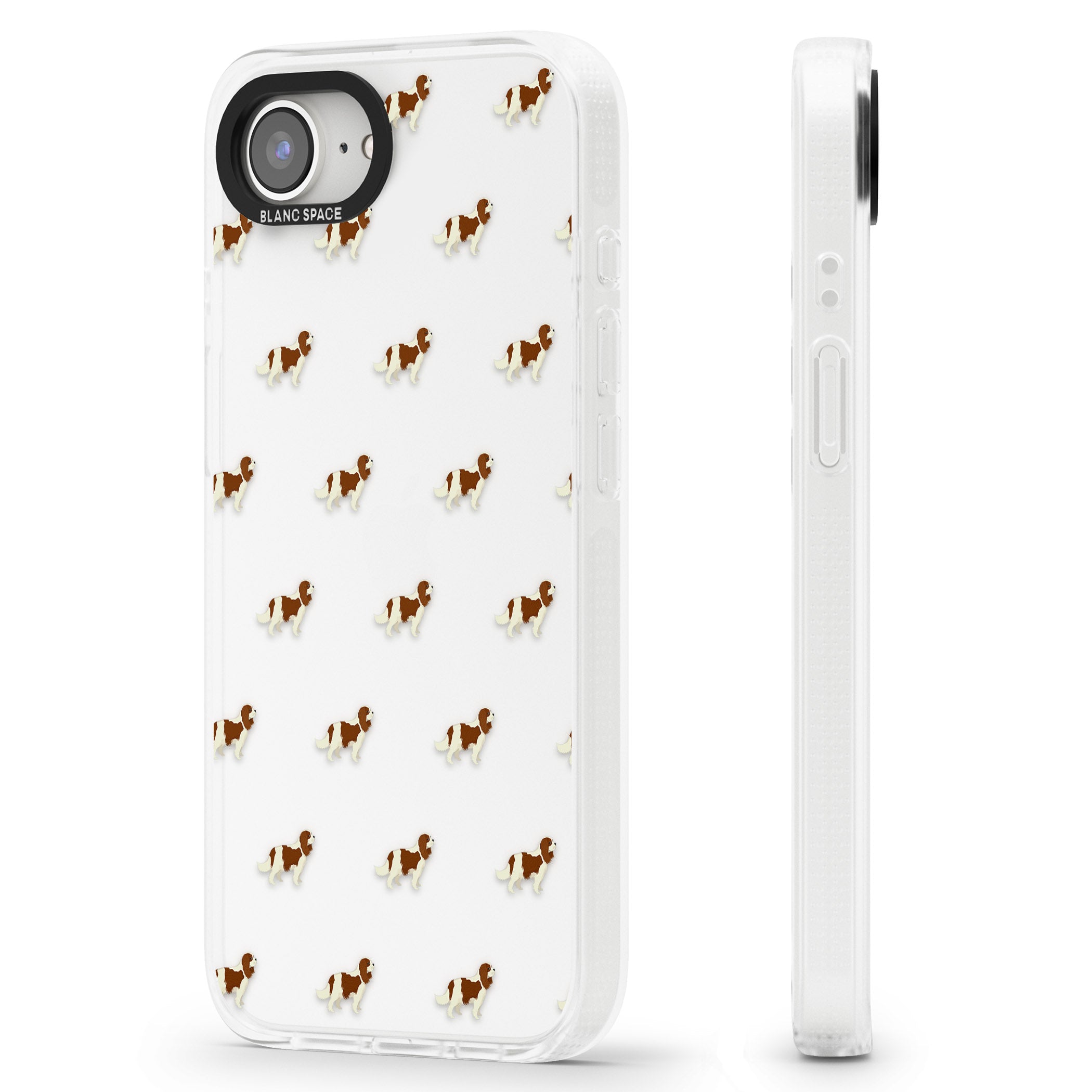 Cavalier King Charles Spaniel Pattern Clear iPhone 16e Clear Case Impact Air - Blanc Space