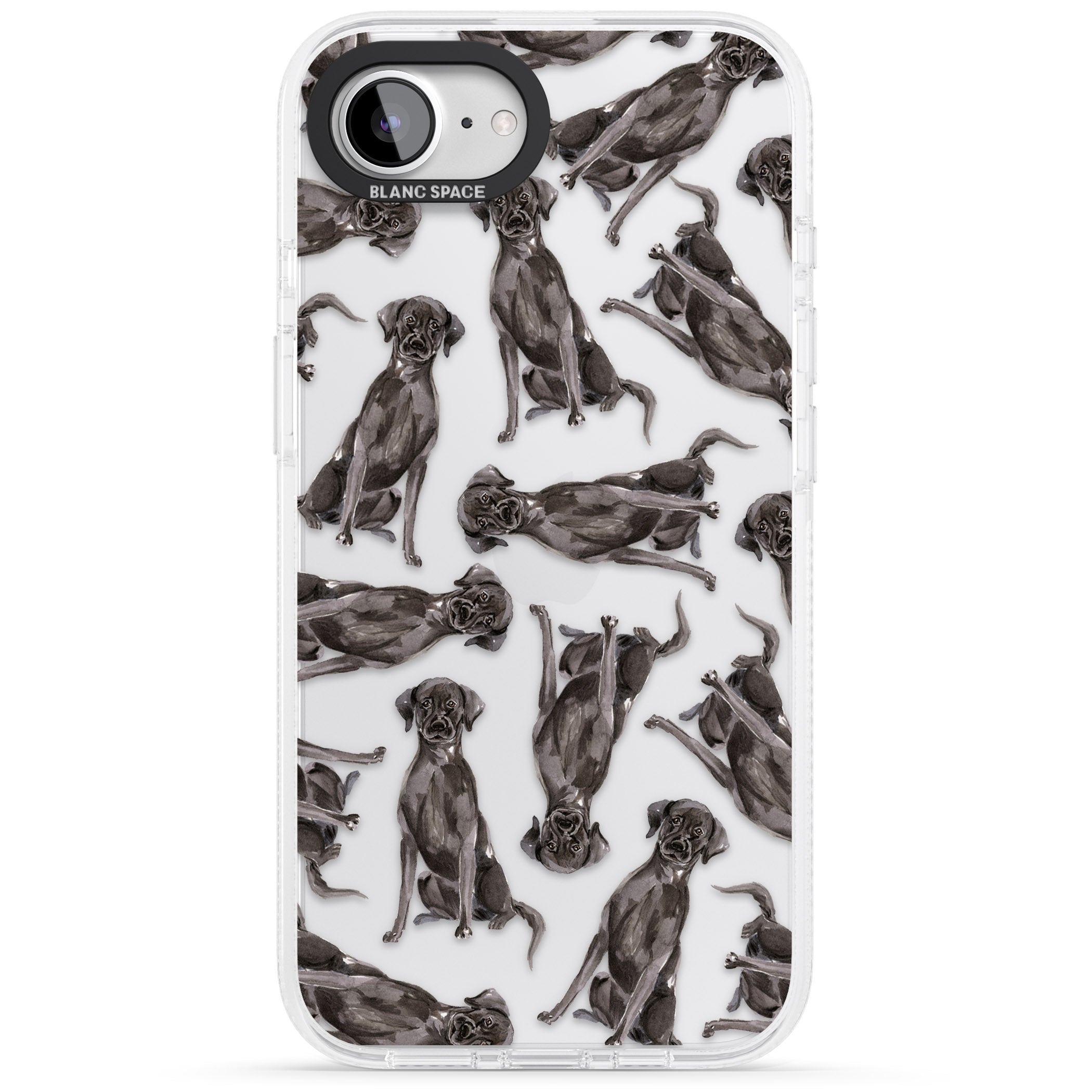 Black Labrador Watercolour Dog Pattern iPhone 16e Clear Case Impact Air - Blanc Space