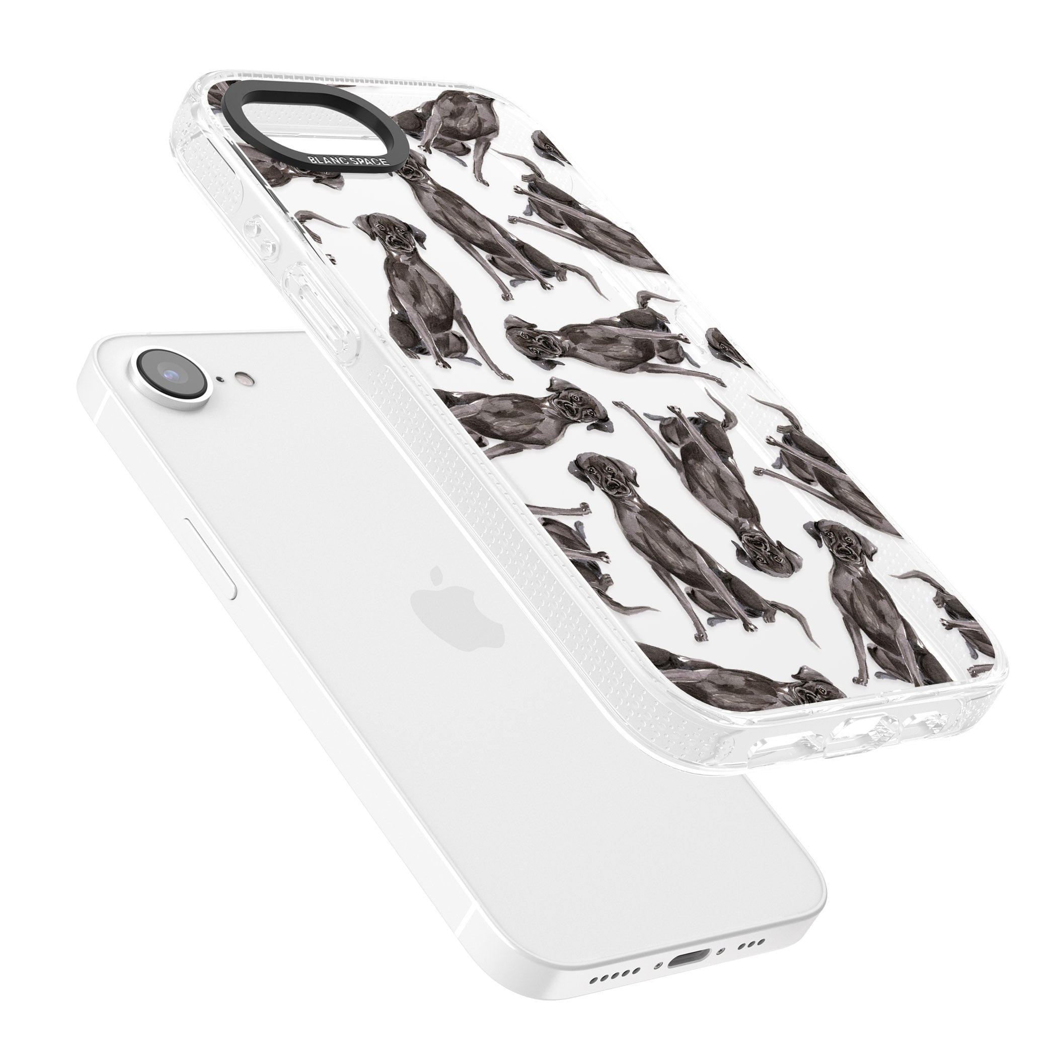 Black Labrador Watercolour Dog Pattern iPhone 16e Clear Case Impact Air - Blanc Space