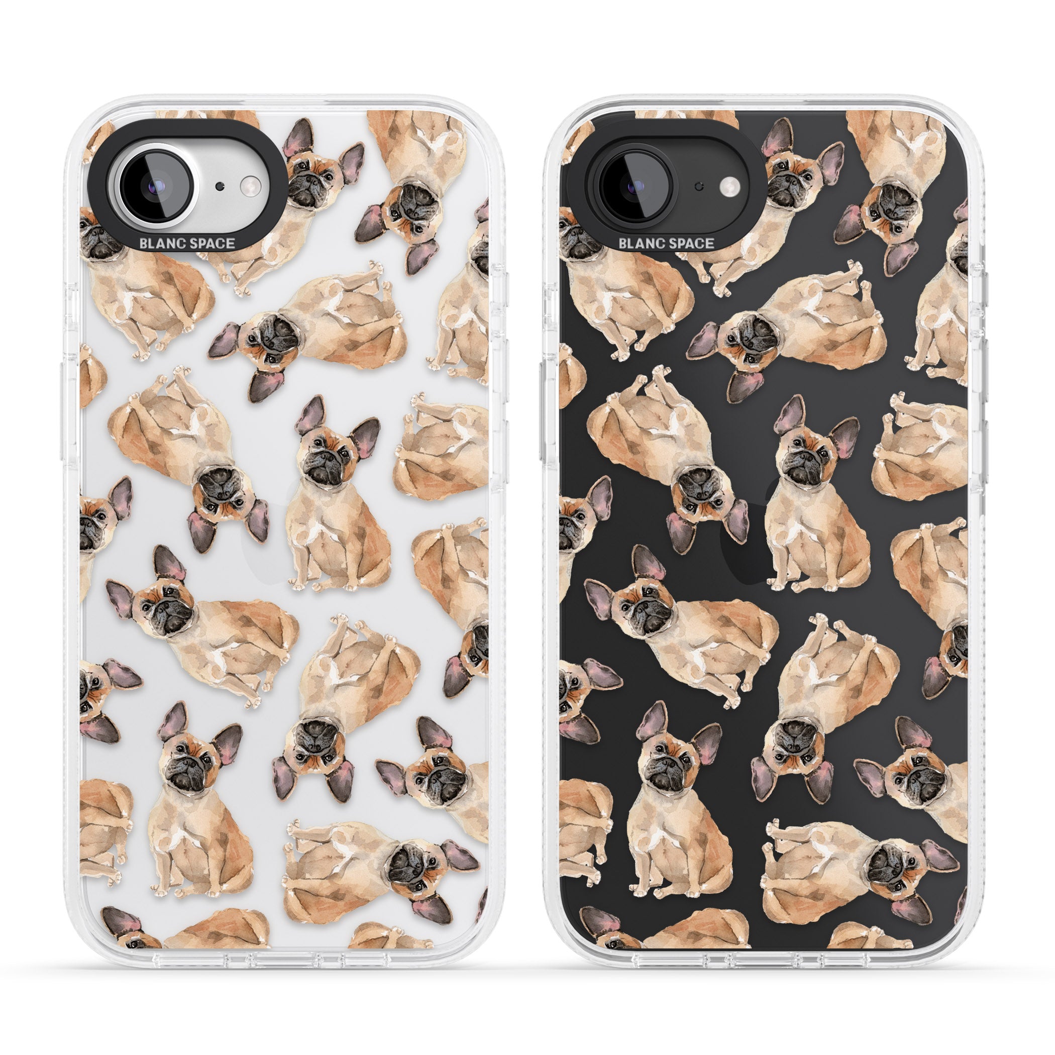 French Bulldog Watercolour Dog Pattern iPhone 16e Clear Case Impact Air - Blanc Space