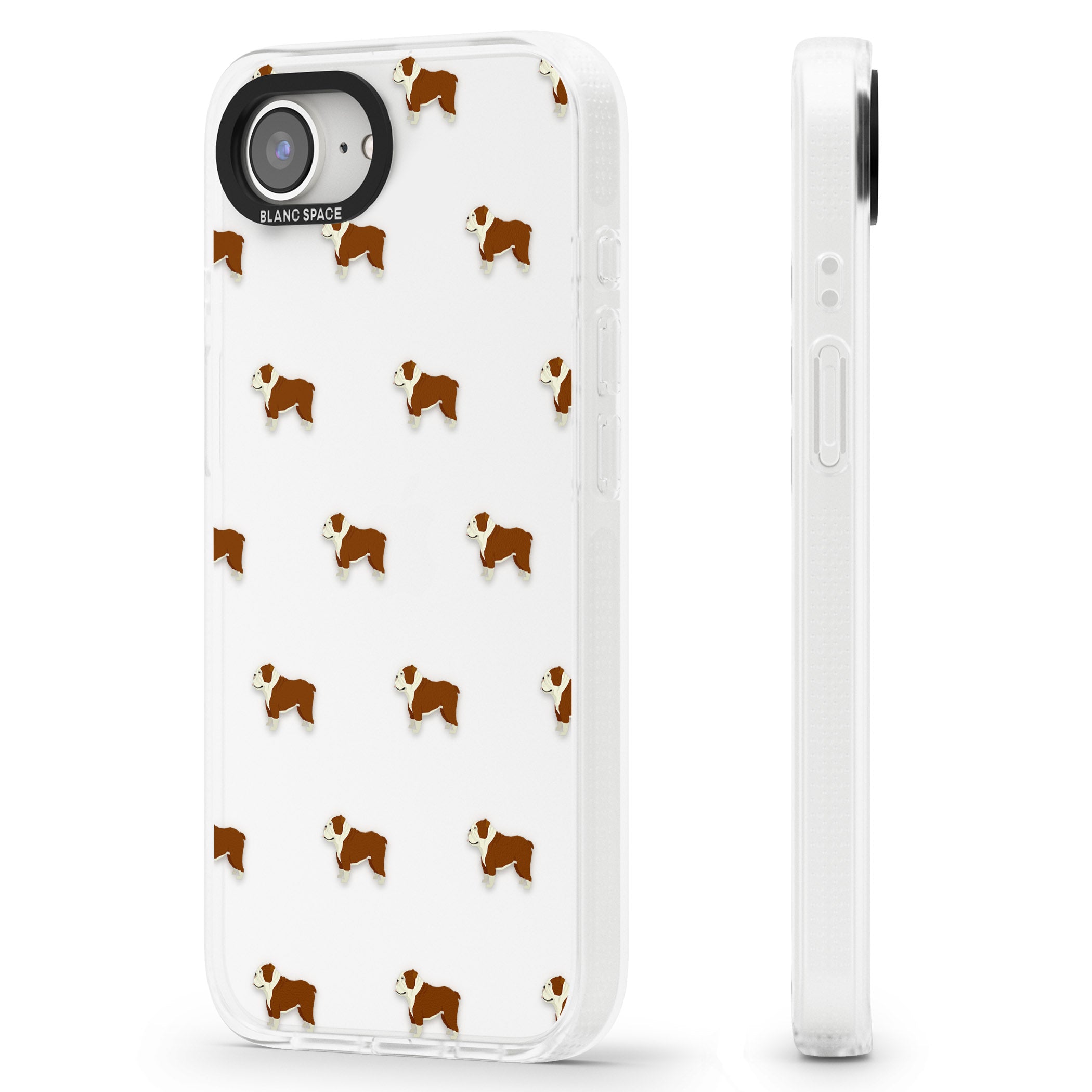 English Bulldog Dog Pattern Clear iPhone 16e Clear Case Impact Air - Blanc Space