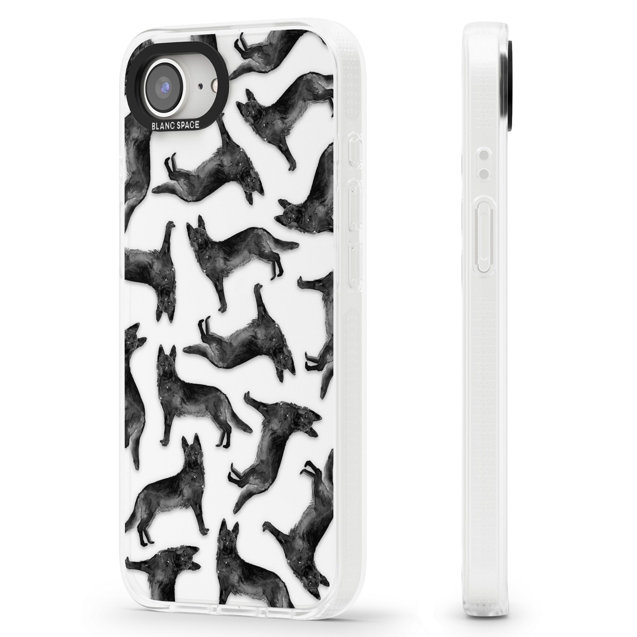 German Shepherd (Black) Watercolour Dog Pattern iPhone 16e Clear Case Impact Air - Blanc Space