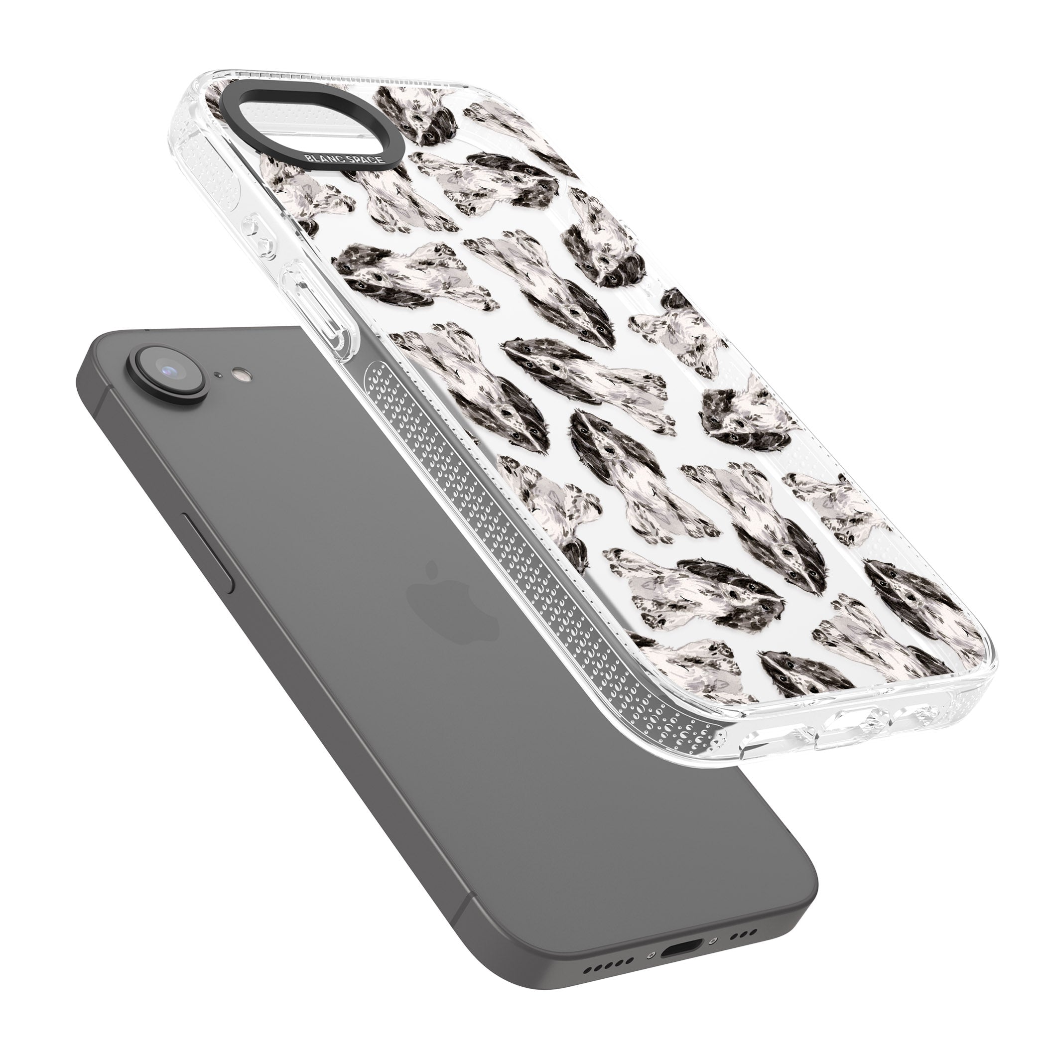 Cocker Spaniel (Black) Watercolour Dog Pattern iPhone 16e Clear Case Impact Air - Blanc Space