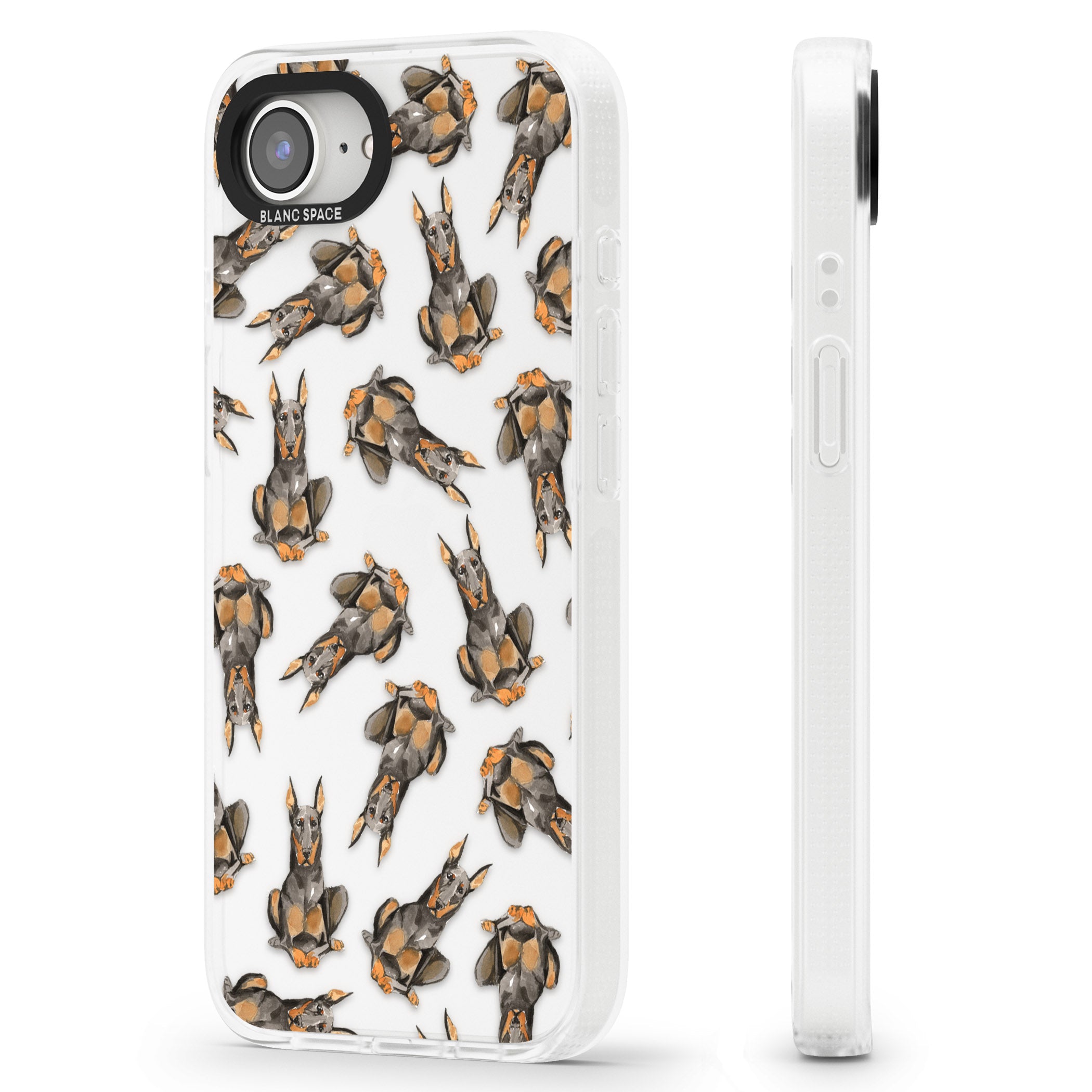 Doberman Watercolour Dog Pattern iPhone 16e Clear Case Impact Air - Blanc Space
