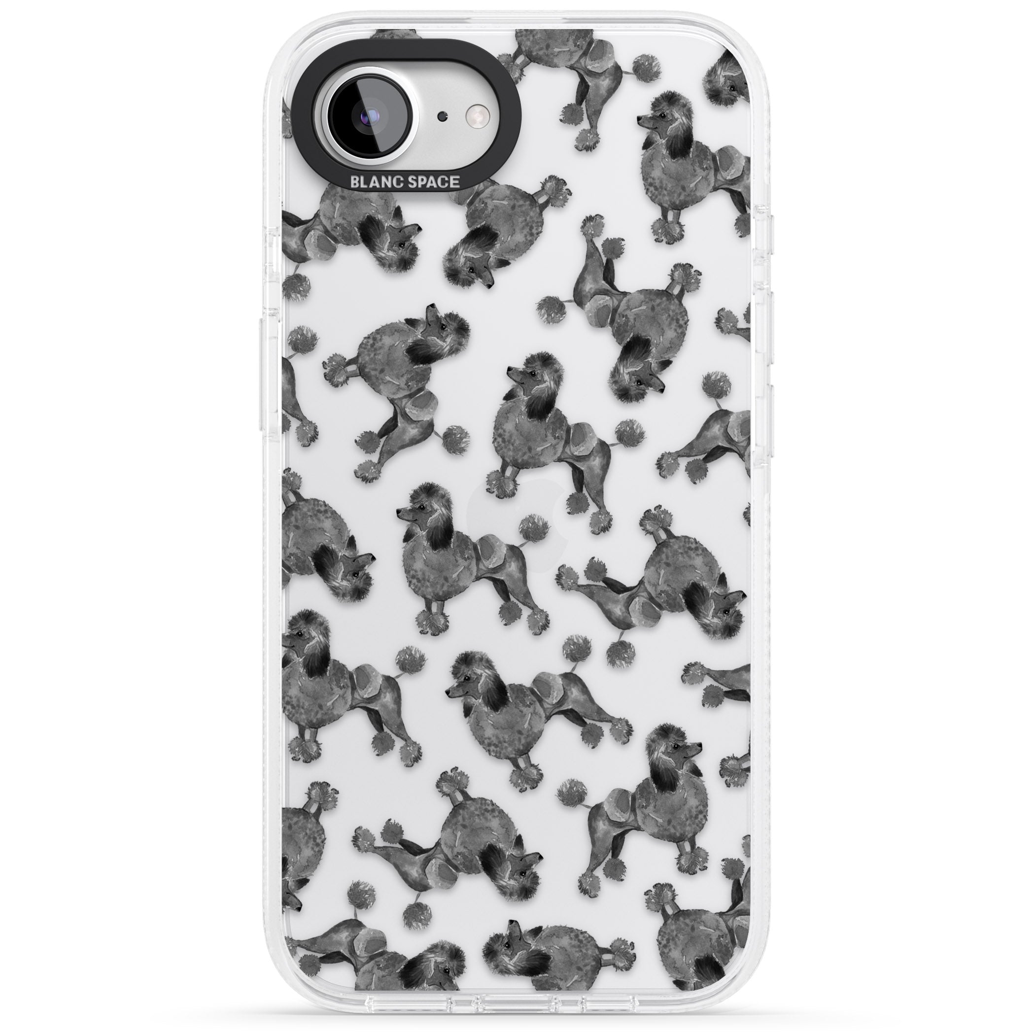 Poodle (Black) Watercolour Dog Pattern iPhone 16e Clear Case Impact Air - Blanc Space