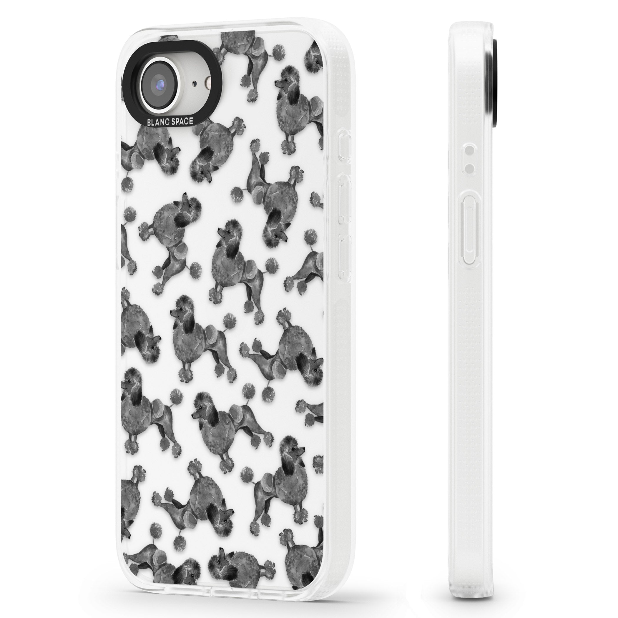 Poodle (Black) Watercolour Dog Pattern iPhone 16e Clear Case Impact Air - Blanc Space