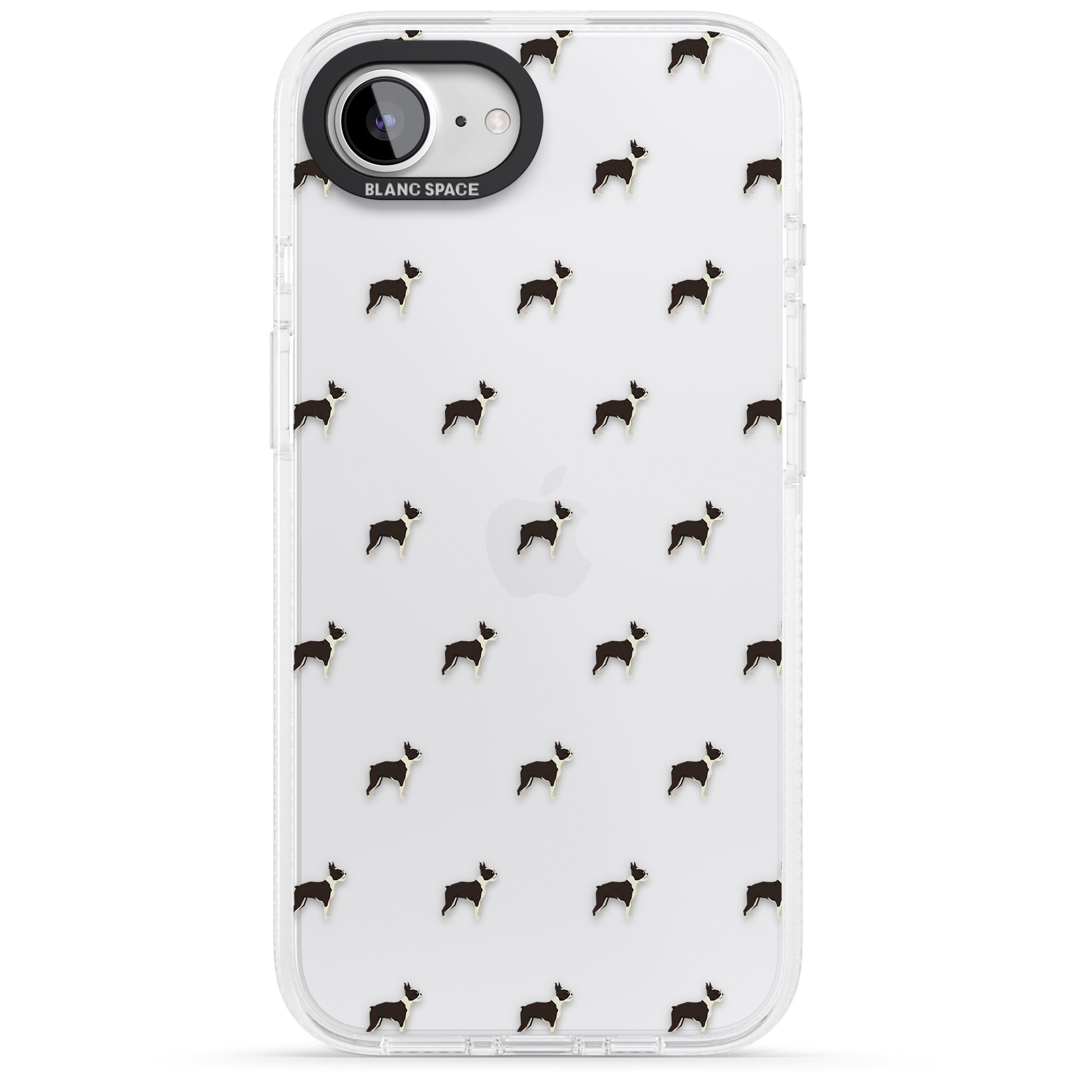 Boston Terrier Dog Pattern Clear iPhone 16e Clear Case Impact Air - Blanc Space