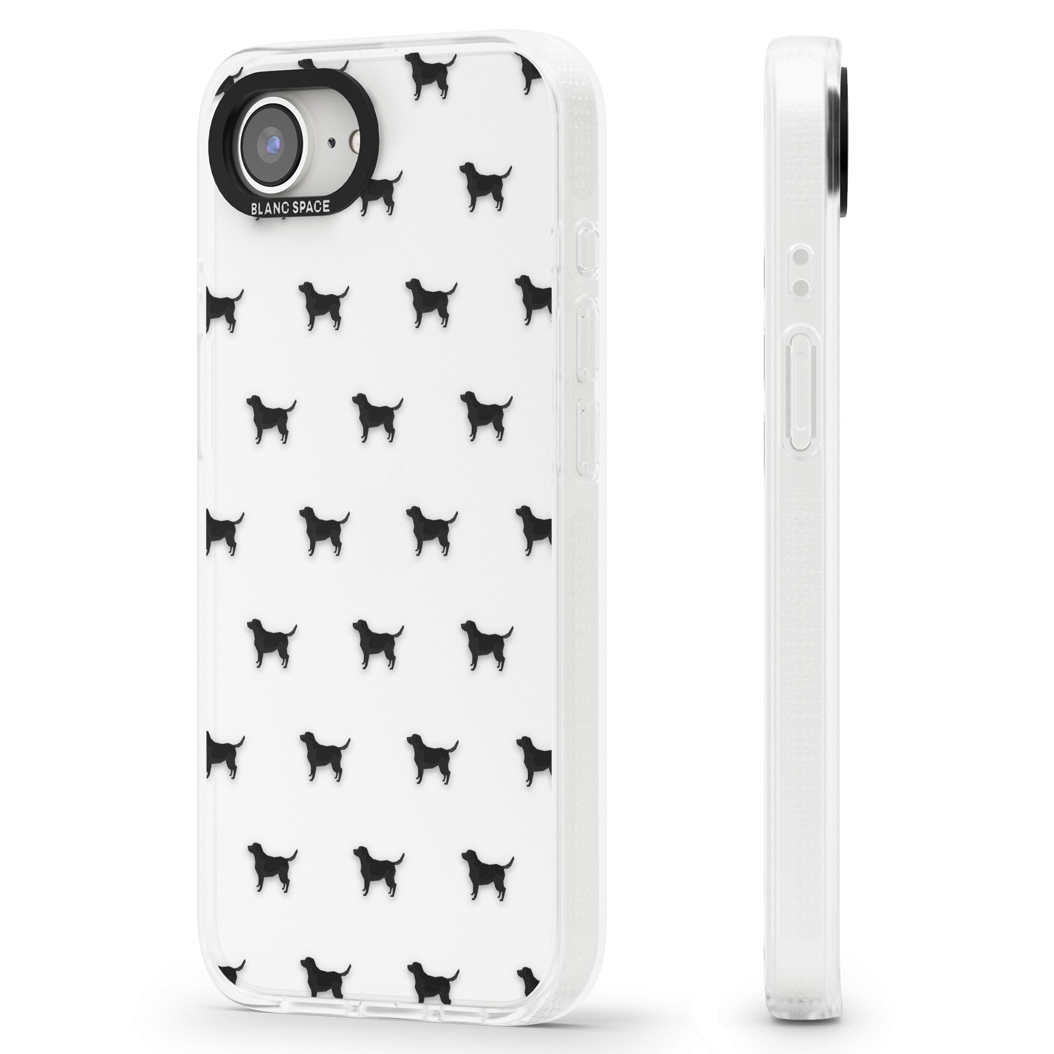 Black Labrador Dog Pattern Clear iPhone 16e Clear Case Impact Air - Blanc Space