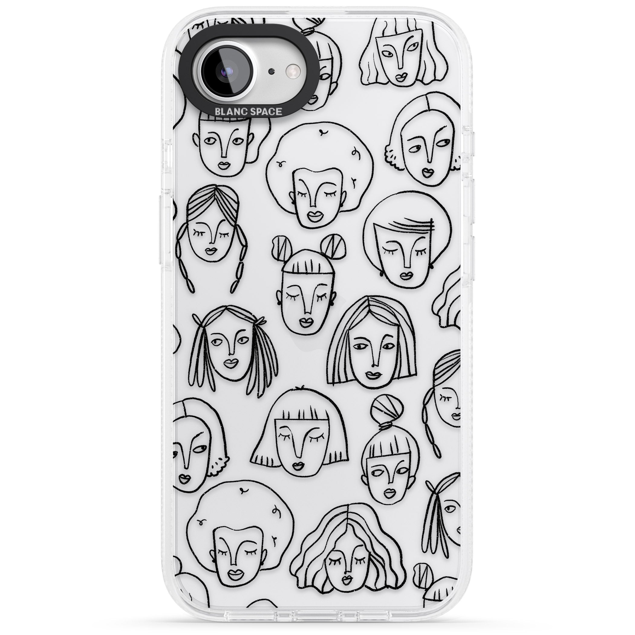 Girl Portrait Doodles iPhone 16e Clear Case Impact Air - Blanc Space