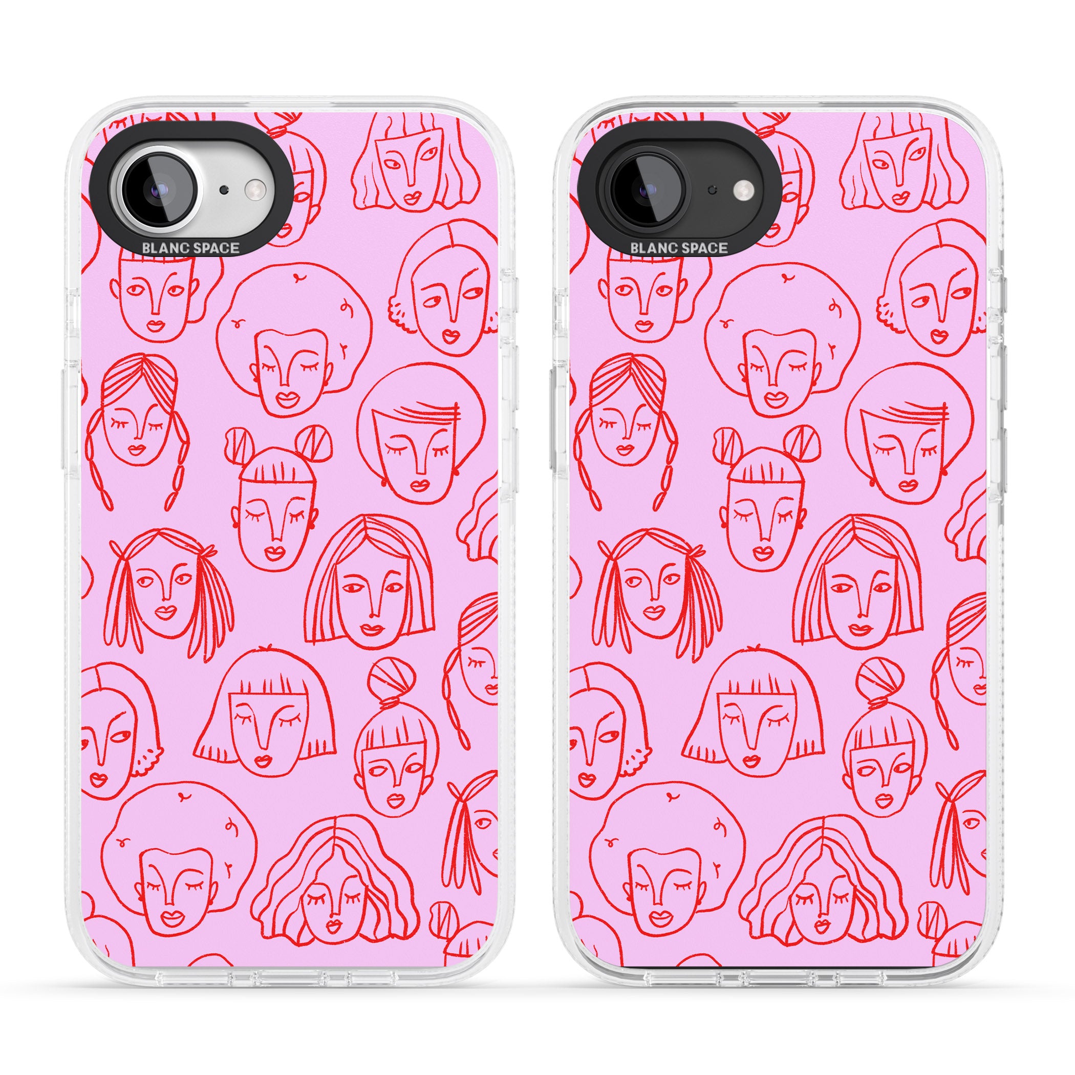 Girl Portrait Doodles in Pink & Red iPhone 16e Clear Case Impact Air - Blanc Space