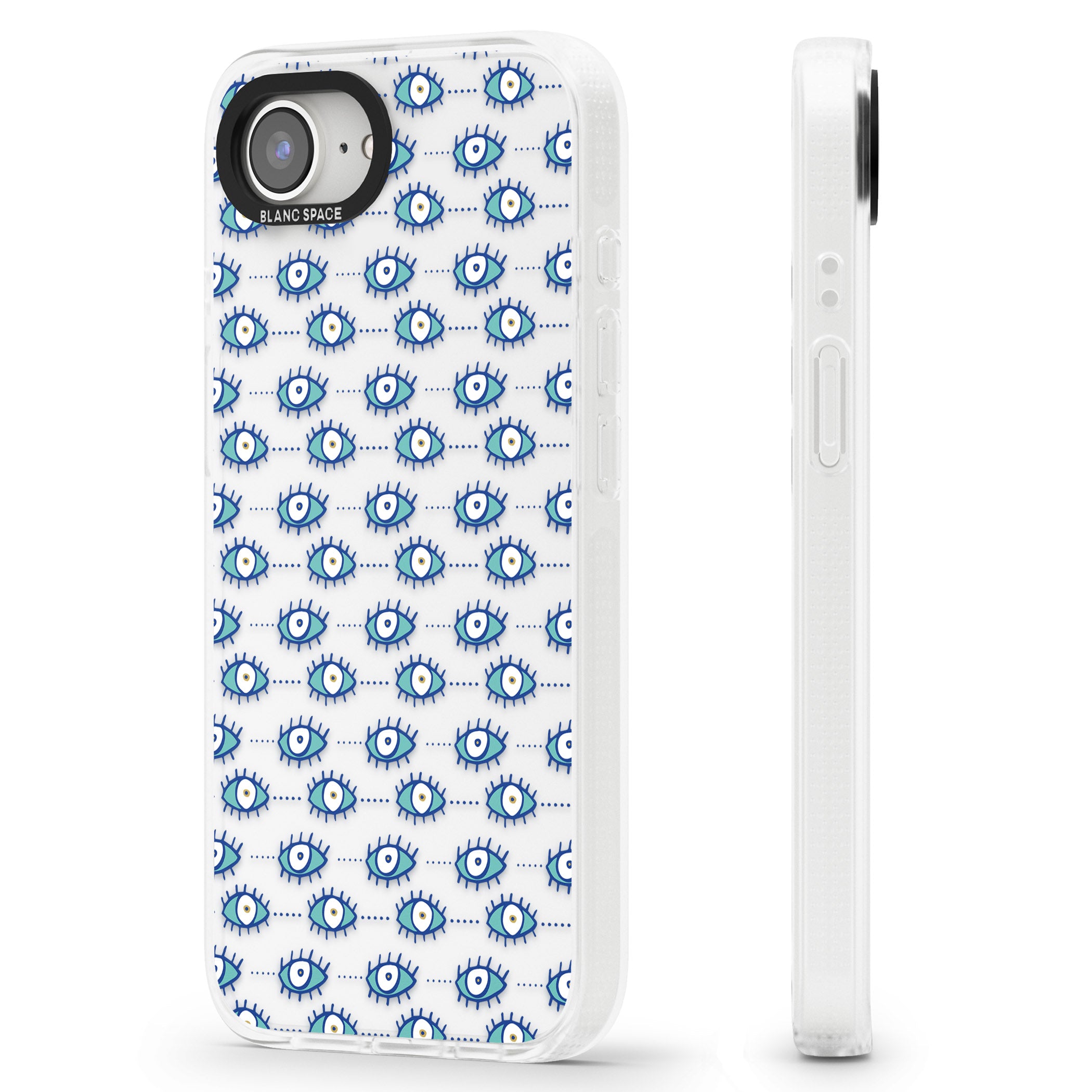 Crazy Eyes (Clear) Psychedelic Eyes Pattern iPhone 16e Clear Case Impact Air - Blanc Space