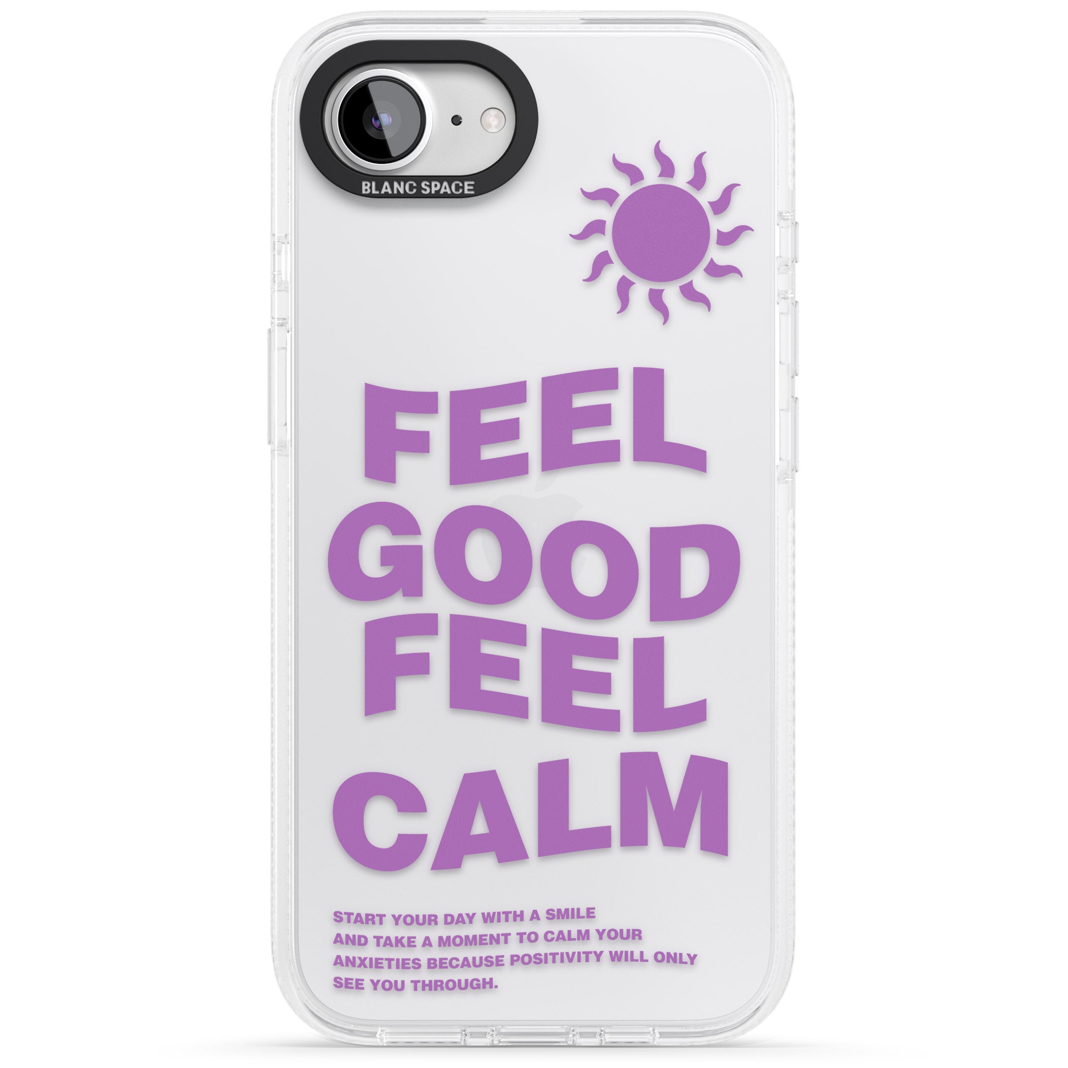 Feel Good Feel Calm (Purple) iPhone 16e Clear Case Impact Air - Blanc Space