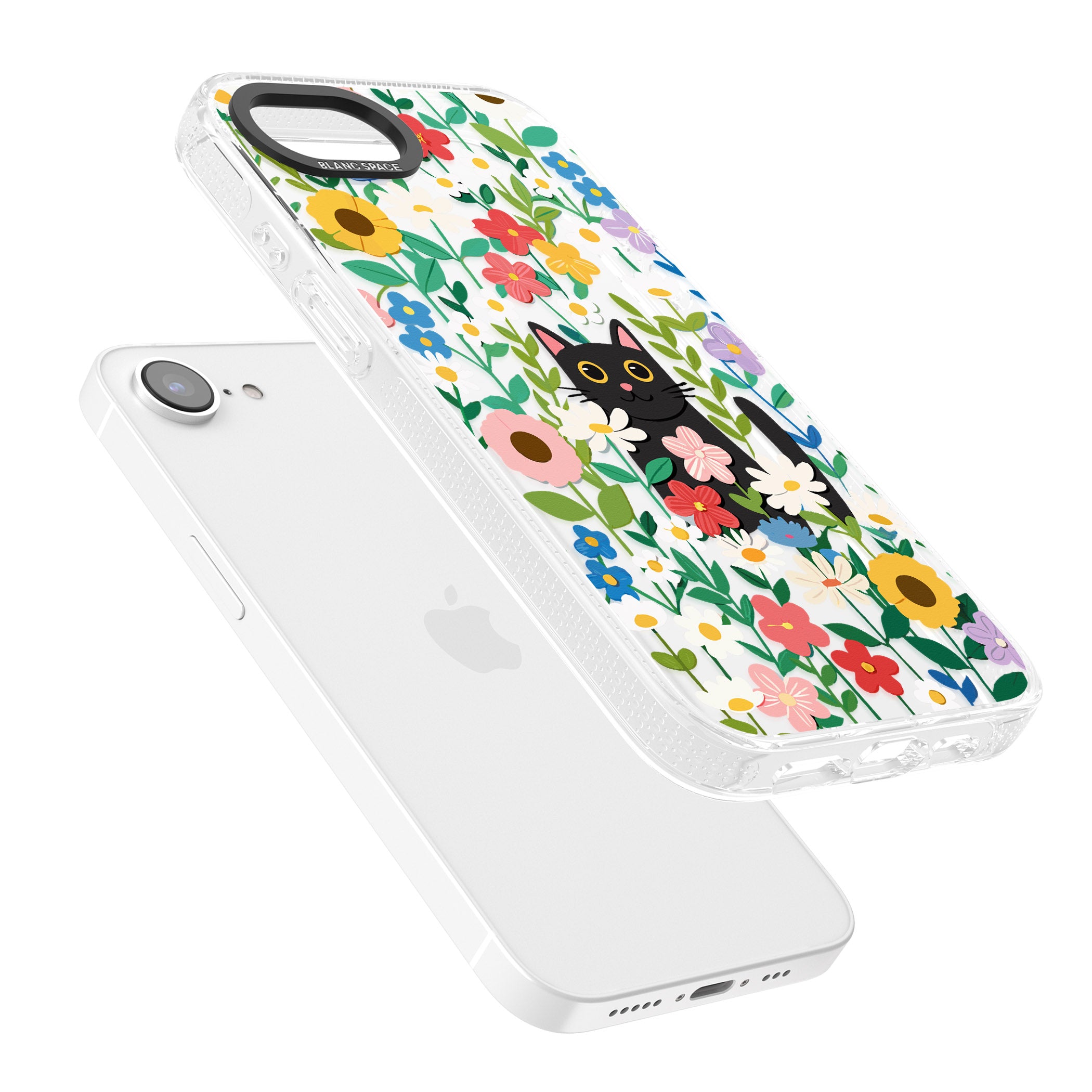 Whiskers & Wildflowers Cat iPhone 16e Clear Case Impact Air - Blanc Space