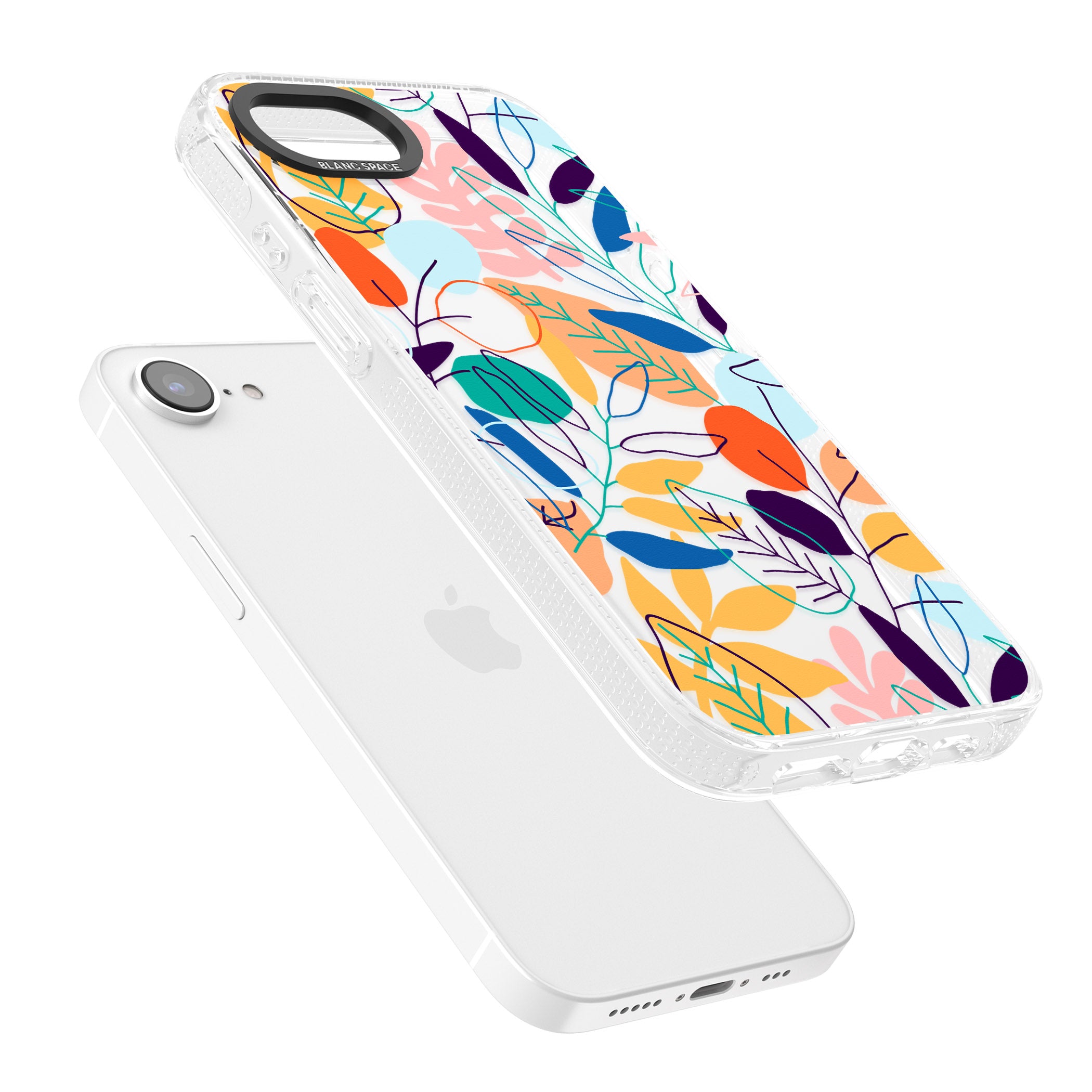 Abstract Line Drawn Leaves iPhone 16e Clear Case Impact Air - Blanc Space