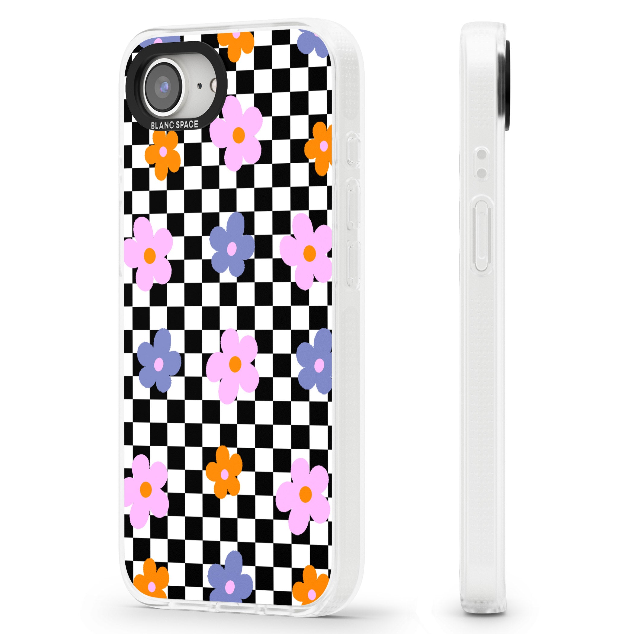 Checkered Blossom iPhone 16e Clear Case Impact Air - Blanc Space