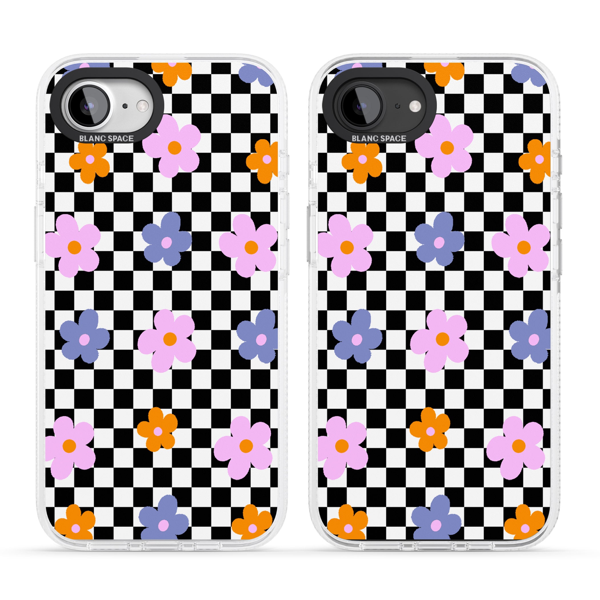 Checkered Blossom iPhone 16e Clear Case Impact Air - Blanc Space