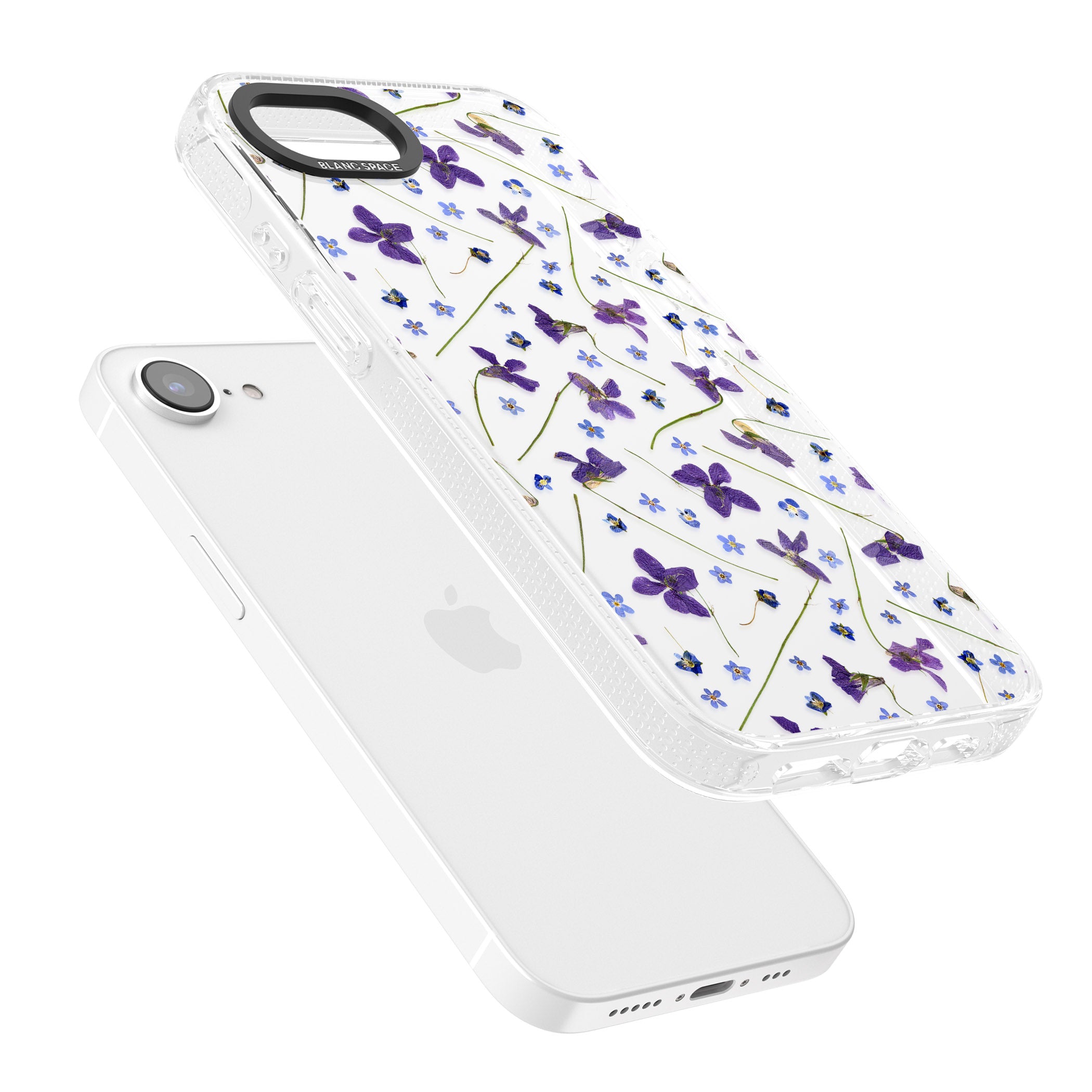 Violet & Blue Floral Pattern Design iPhone 16e Clear Case Impact Air - Blanc Space