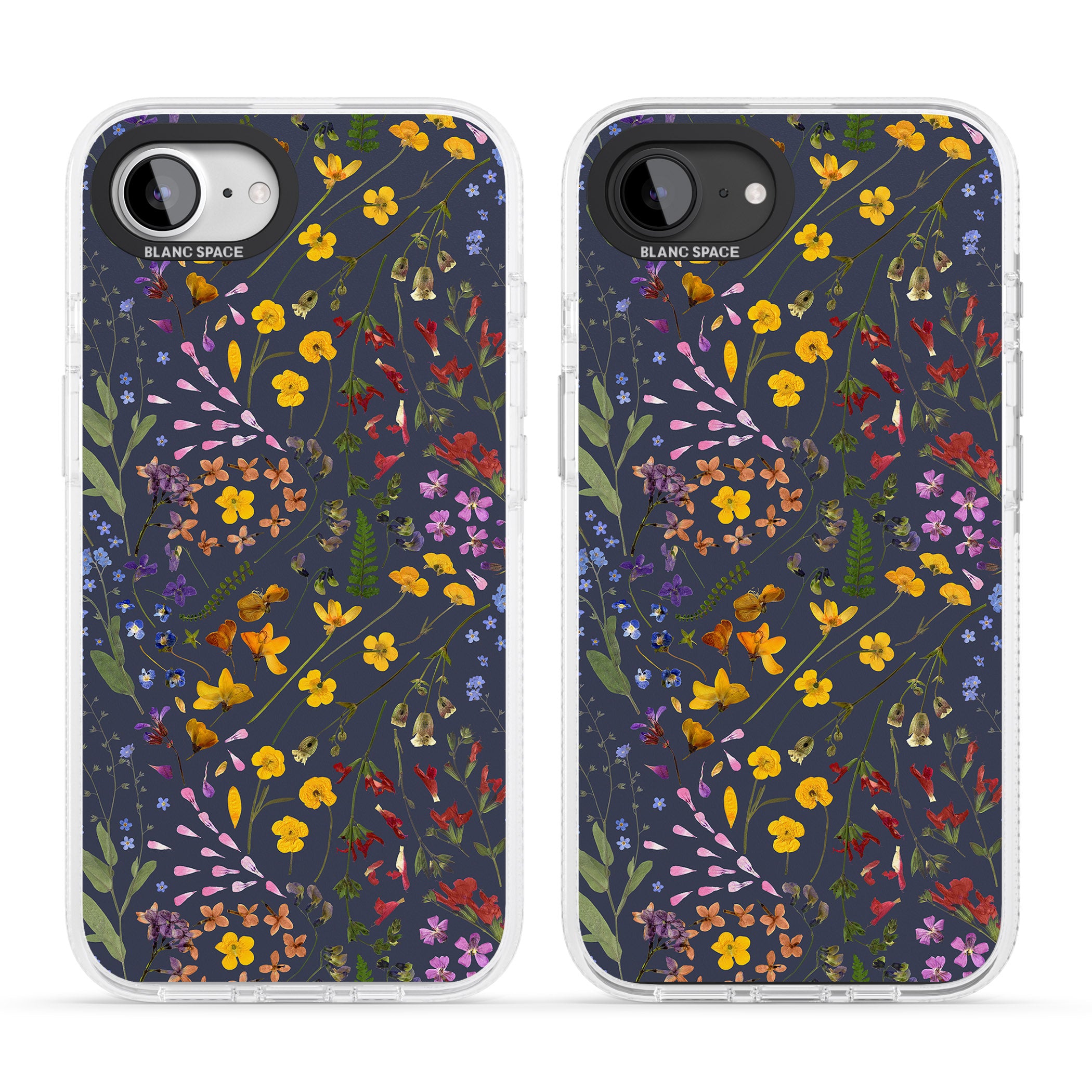 Wildflower & Leaves Cluster Design - Navy iPhone 16e Clear Case Impact Air - Blanc Space