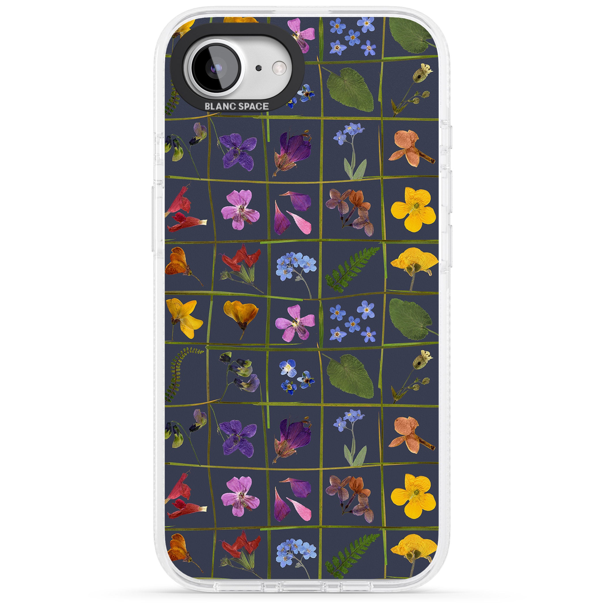 Wildflower Grid Boxes Pattern - Navy iPhone 16e Clear Case Impact Air - Blanc Space