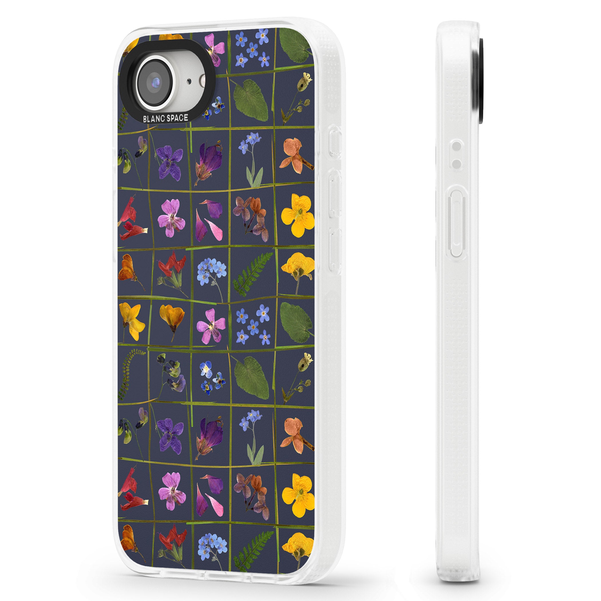 Wildflower Grid Boxes Pattern - Navy iPhone 16e Clear Case Impact Air - Blanc Space