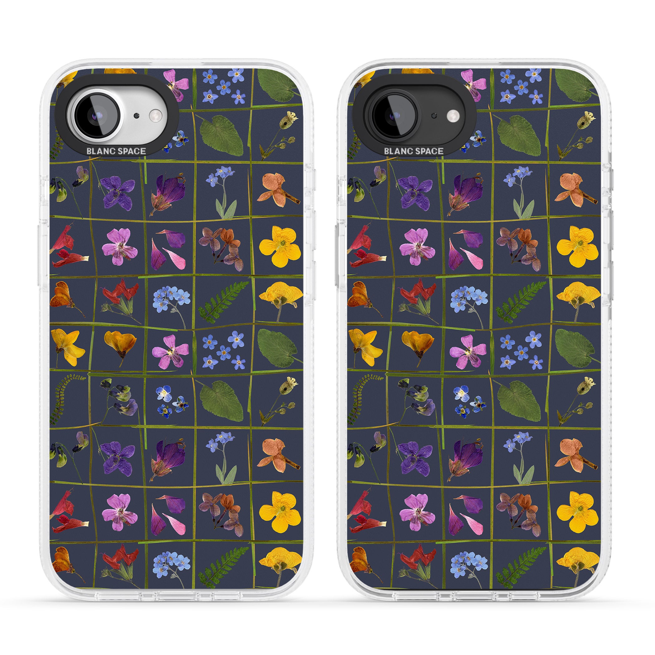 Wildflower Grid Boxes Pattern - Navy iPhone 16e Clear Case Impact Air - Blanc Space