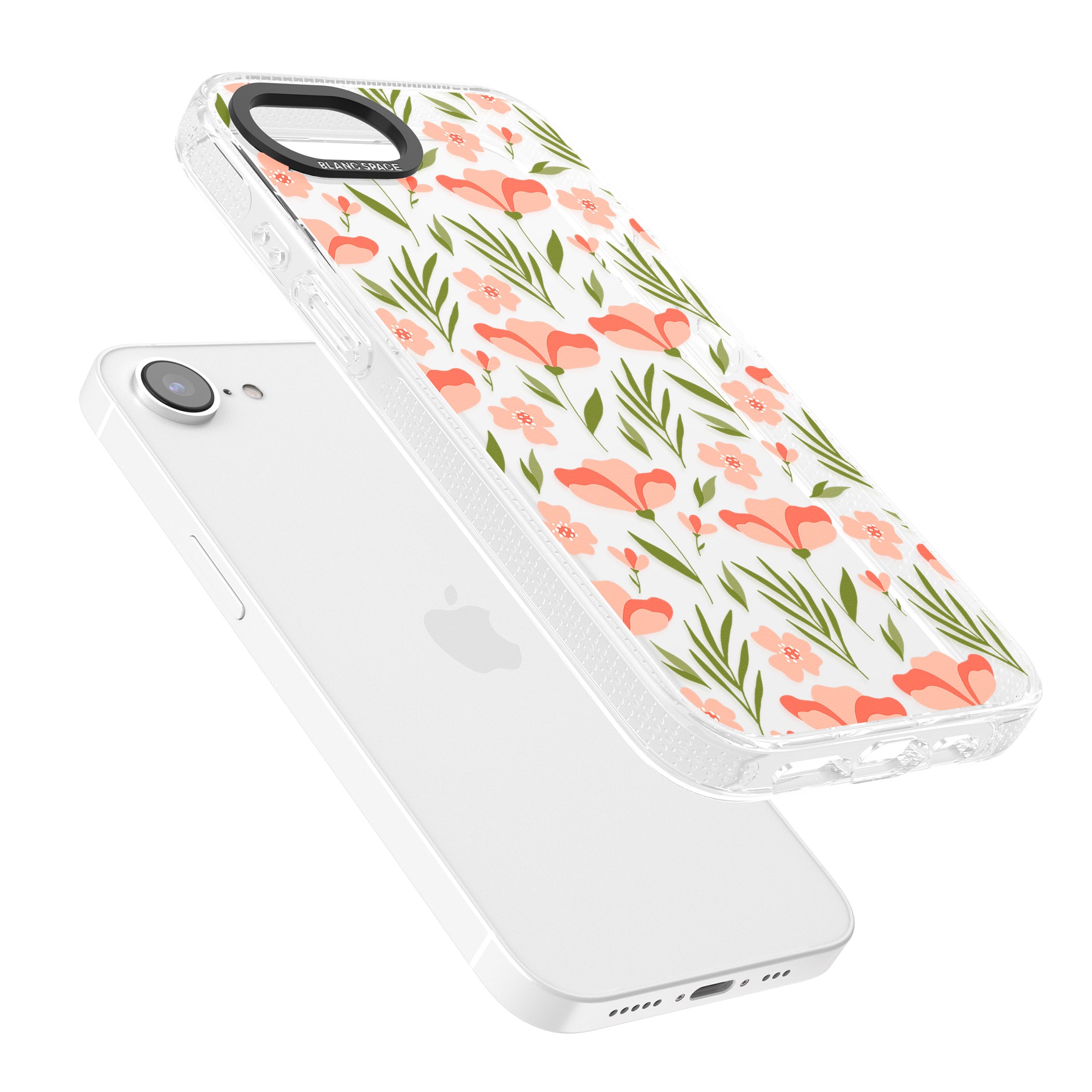Pink Petals Transparent Floral iPhone 16e Clear Case Impact Air - Blanc Space