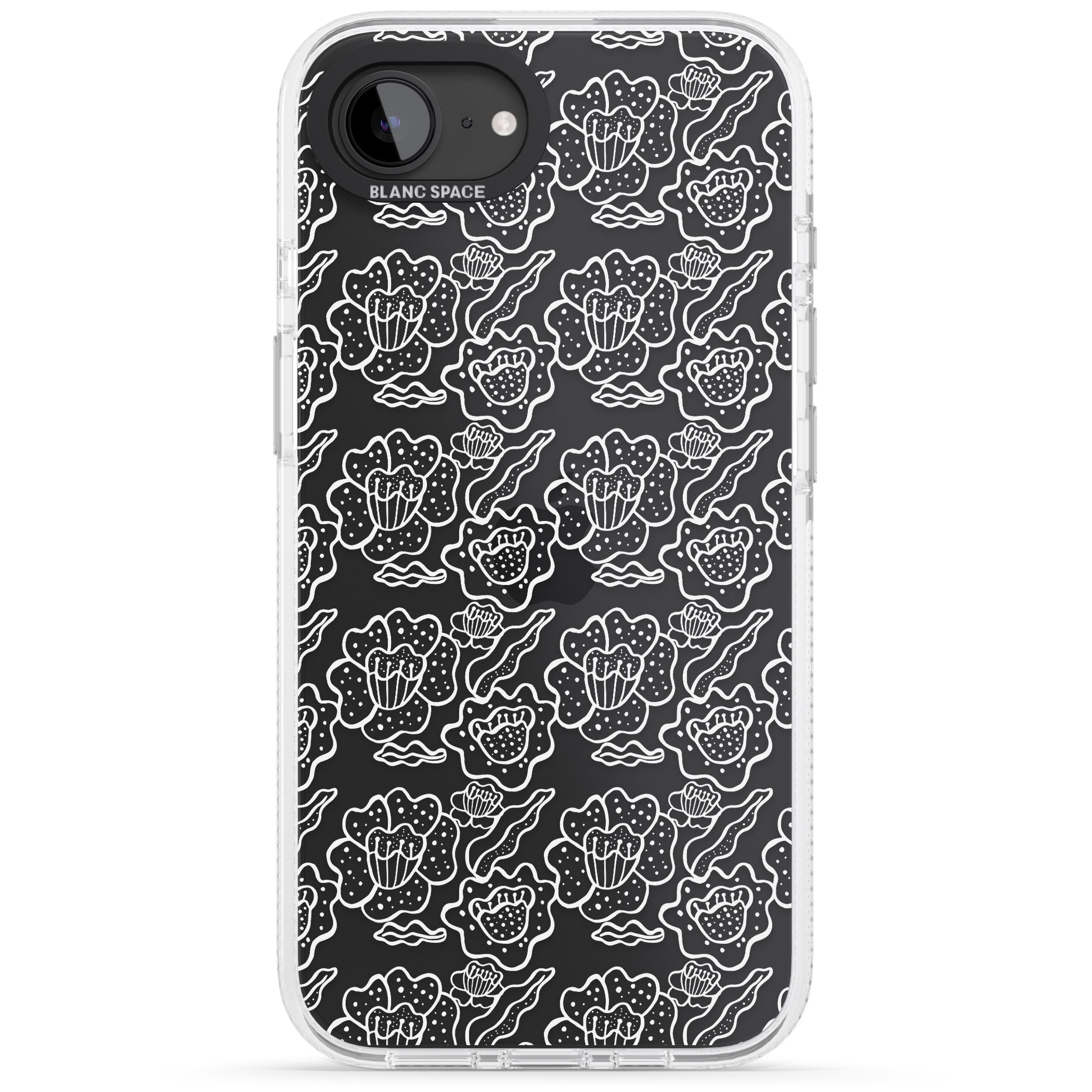 Funky Floral Patterns White on Clear iPhone 16e Clear Case Impact Air - Blanc Space
