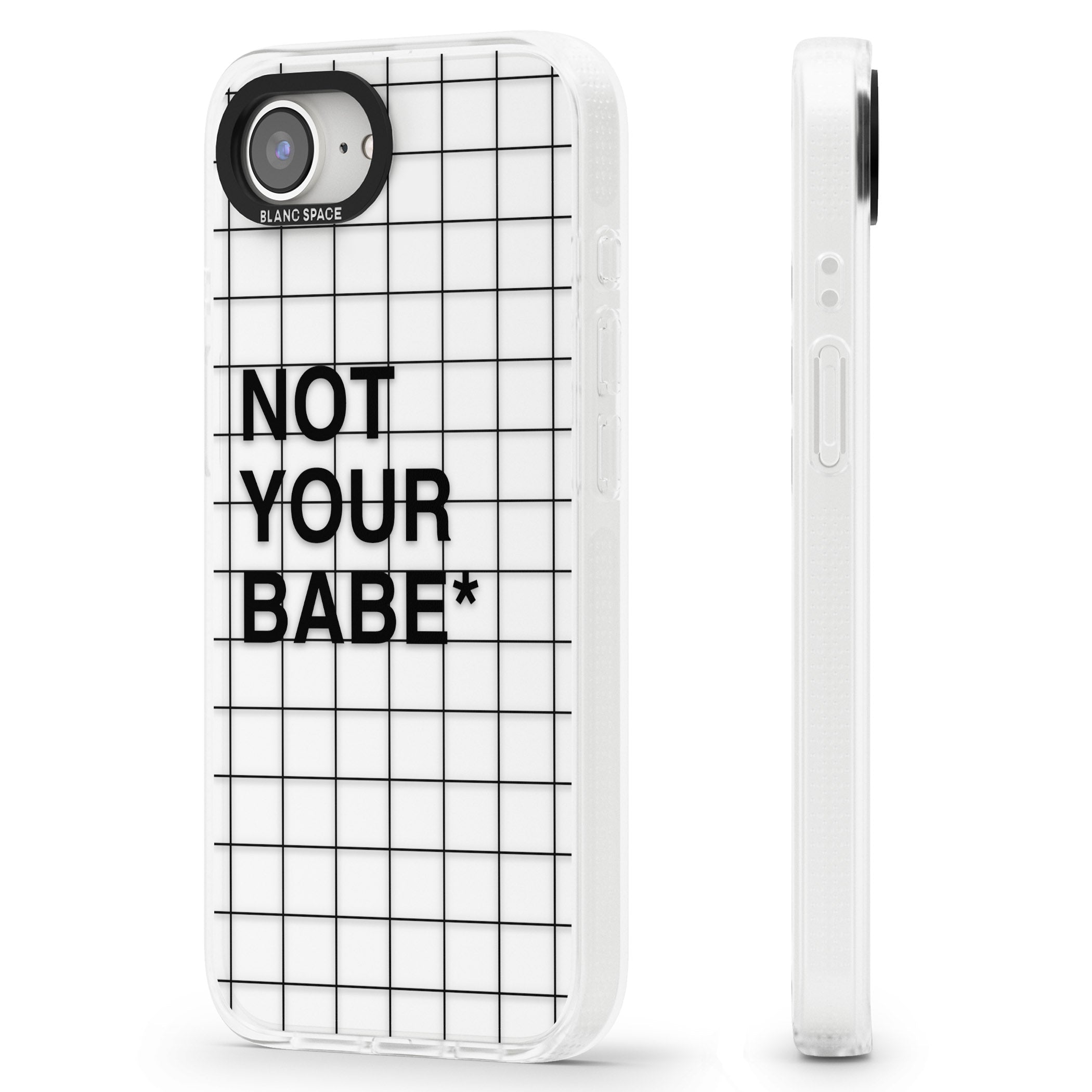 Grid Pattern Not Your Babe iPhone 16e Clear Case Impact Air - Blanc Space
