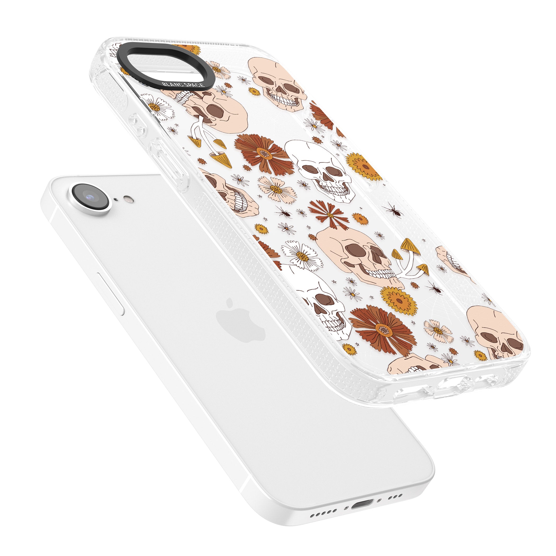 Halloween Skulls and Flowers iPhone 16e Clear Case Impact Air - Blanc Space