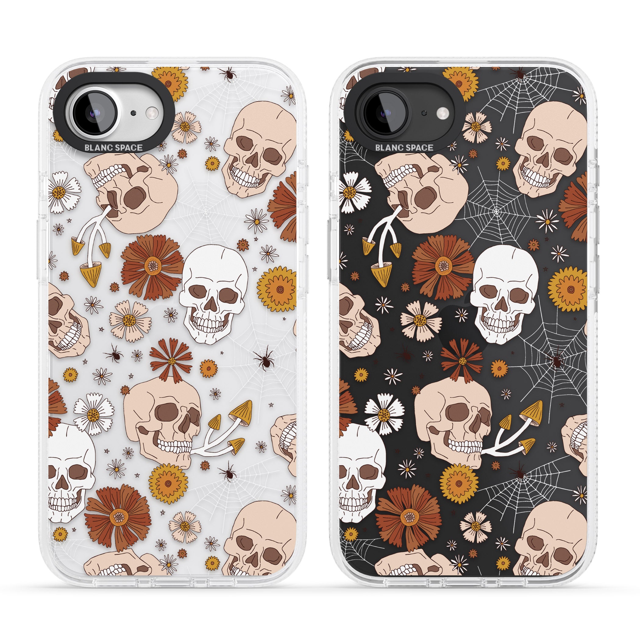 Halloween Skulls and Flowers iPhone 16e Clear Case Impact Air - Blanc Space