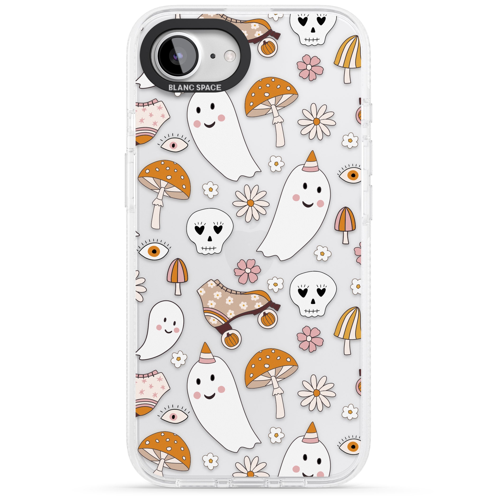 Cute Ghost and Skulls Pattern iPhone 16e Clear Case Impact Air - Blanc Space