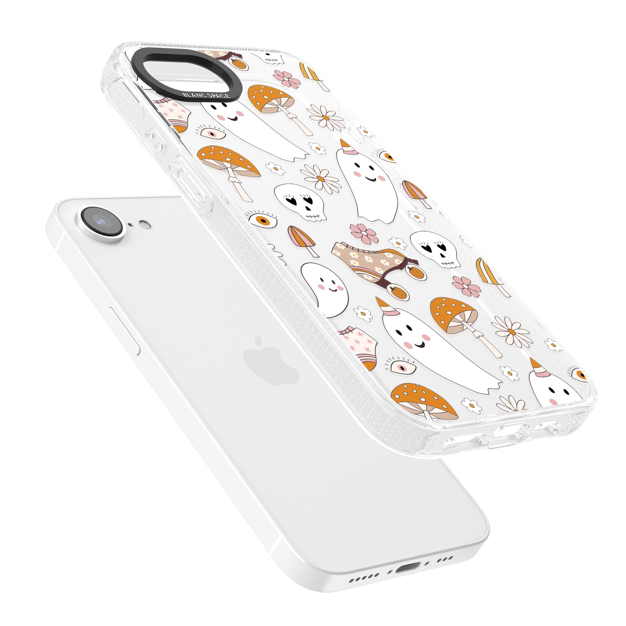 Cute Ghost and Skulls Pattern iPhone 16e Clear Case Impact Air - Blanc Space